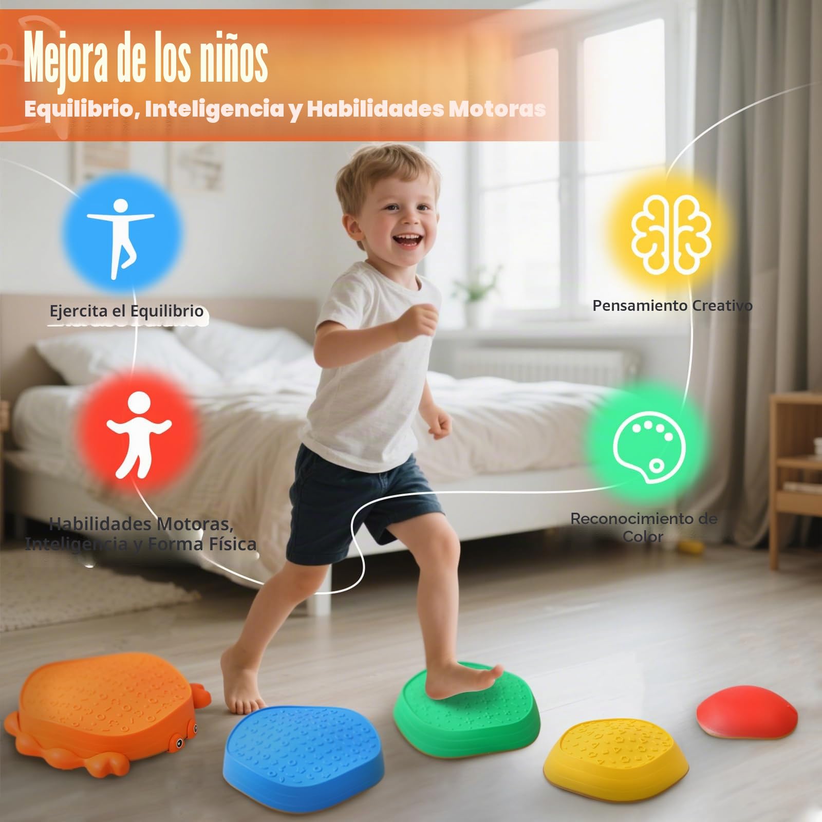 Piedras de Equilibrio para Niños,5 Piedras Duraderas Apilables Antideslizante, Que Fomentan el Equilibrio y Habilidades Motoras, Curso de Obstáculos, Equipo de Juego en Interiores y Exteriores