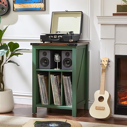Miniatura 5 de Soporte para tocadiscos con almacenamiento de discos de vinilo, mesa de tocadiscos verde con capacidad para hasta 160 álbumes, soporte giratorio de