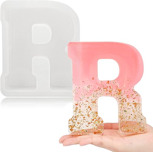 Gartful Moldes de letras grandes de 7 pulgadas para resina  R, molde de resina epoxi del alfabeto mayúscula de silicona, moldes de letras de resina