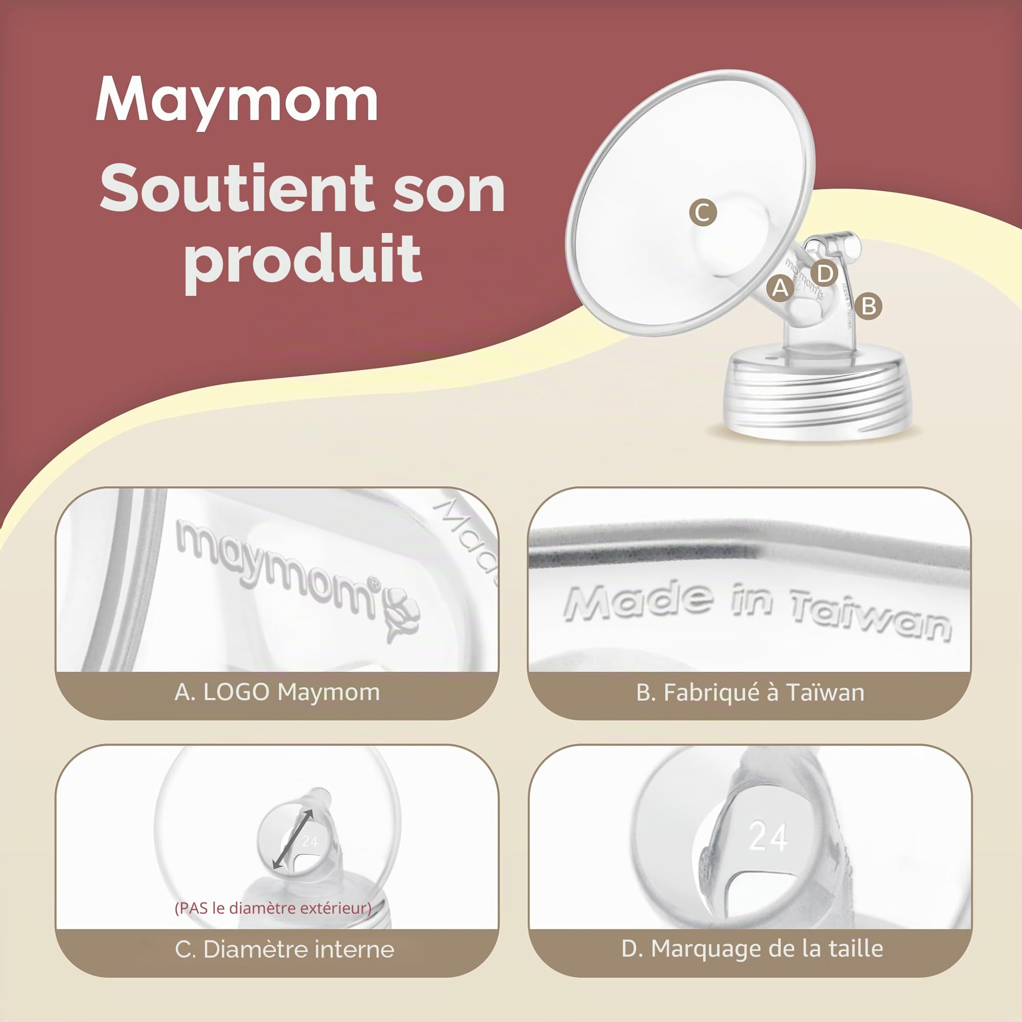 Maymom pièces de pompe à col large 19 mm (2 pièces), compatibles avec Spectra S1 et S2 ; inclut téterelles à large ouverture ; accessoire compatible non original