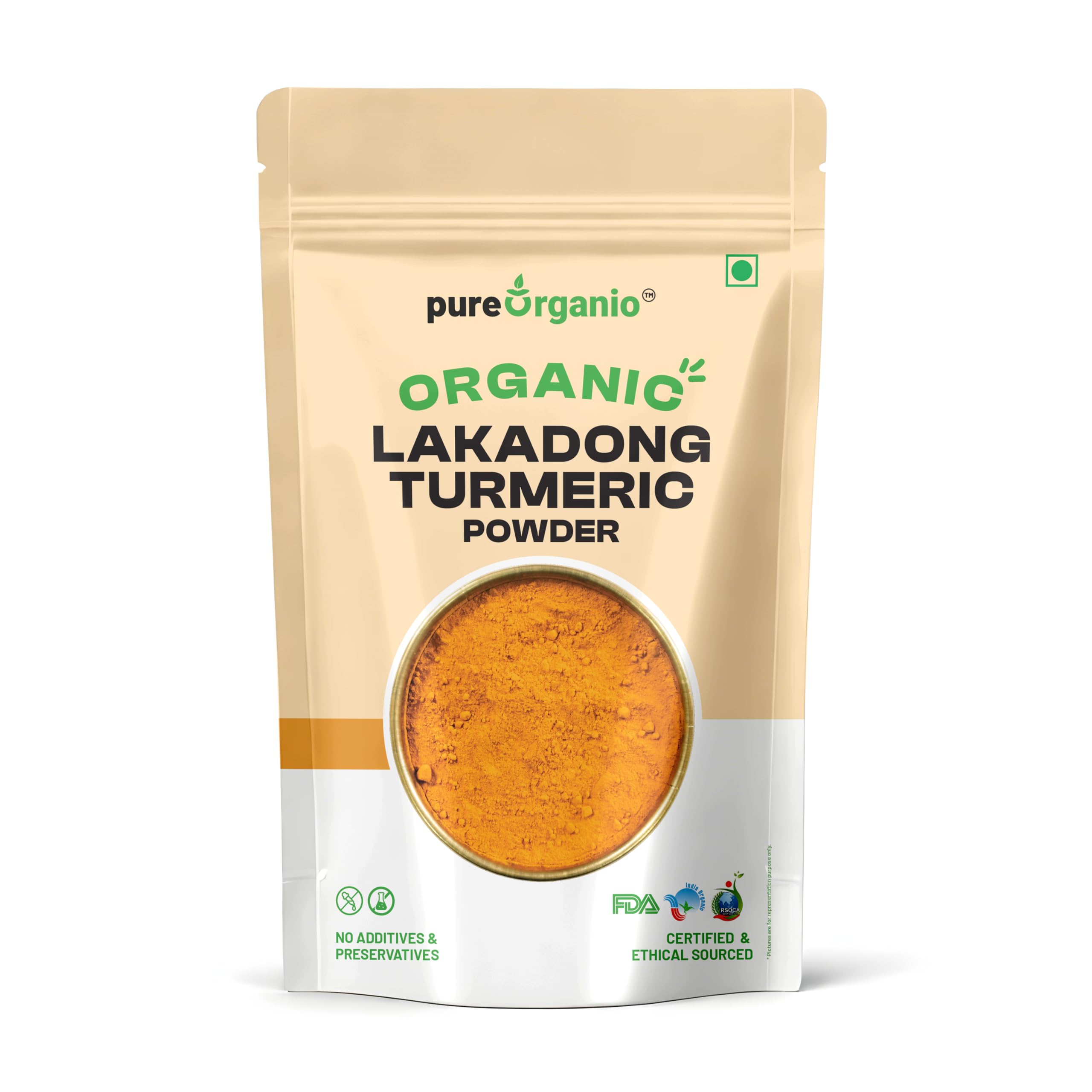 Pure Organio Organic Lakadong Turmeric Powder- 7 to 10% High Curcumin Certified 250g NPOP India Organic certified Spices (250 Gm)