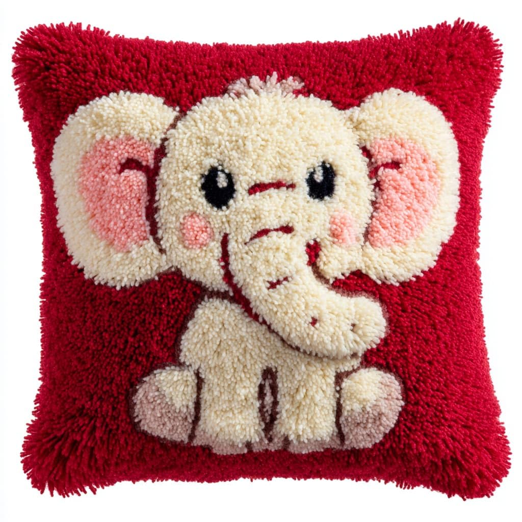 Taxpy DIY Rug Pillow Cover Latch Hook Cushion Kits, Animals Elephant Needlework Pillow Cover Sofa Cushion Rug Making Kits,17x17inch