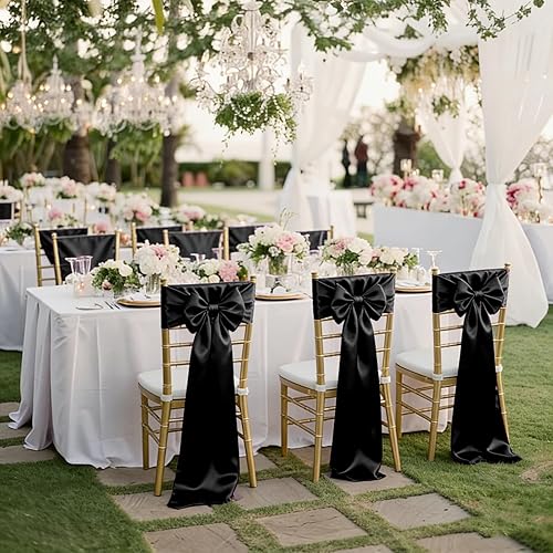 Miniatura 7 de fani 60 cintas de satén negras de 7 x 108 pulgadas para silla, fundas universales para silla, bodas, fiestas de cumpleaños, celebraciones, hoteles
