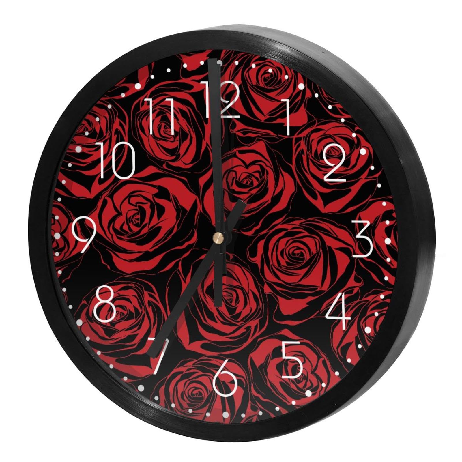 Horloge murale silencieuse de qualité supérieure cadran rond à quartz fleurs roses rouges