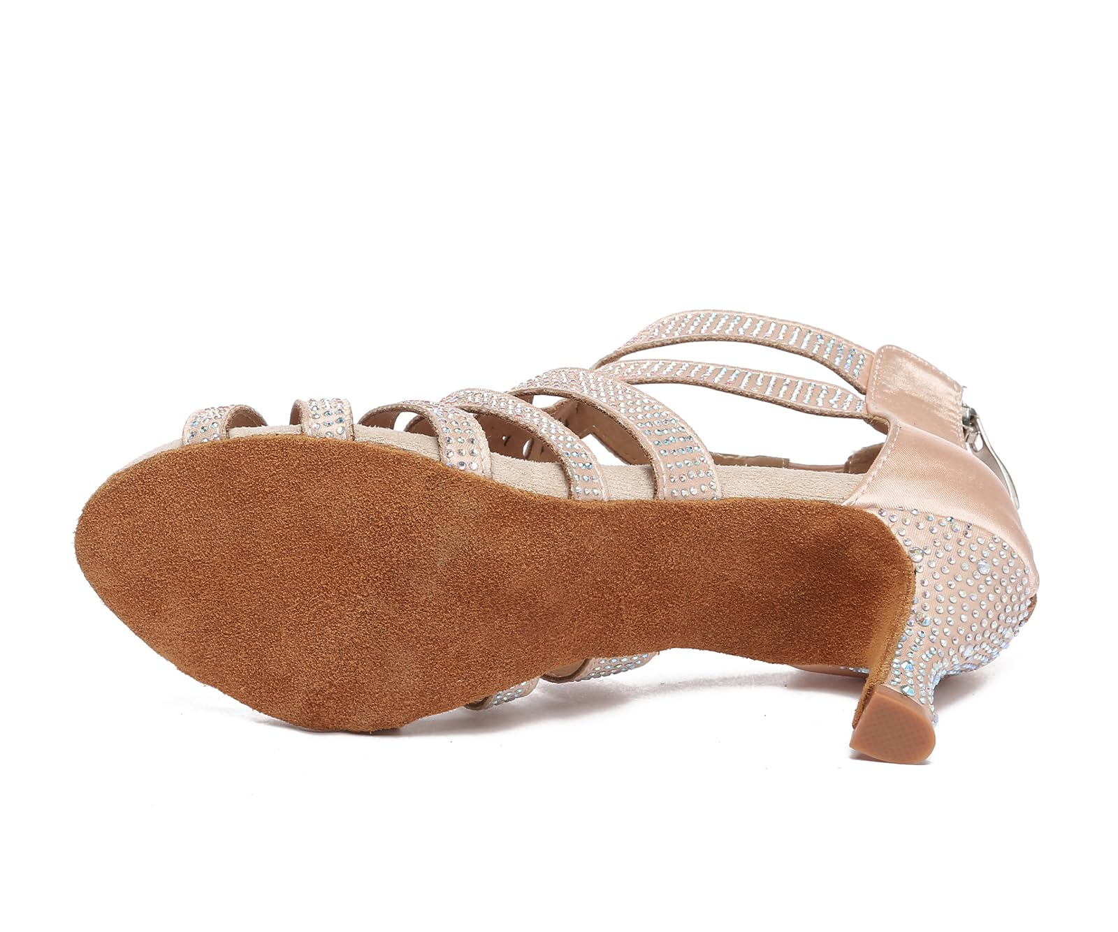 Damskie buty do tańca latynoamerykańskiego z odkrytymi palcami Rhinestone buty do tańca salsy i bachaty 7,5 cm, Nude, 40 EU