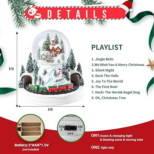 Miniatura 2 de MUMTOP Globo de nieve de Navidad, casas de pueblo de Navidad con tren giratorio, escena de nieve iluminada que cambia de color, globos de nieve de