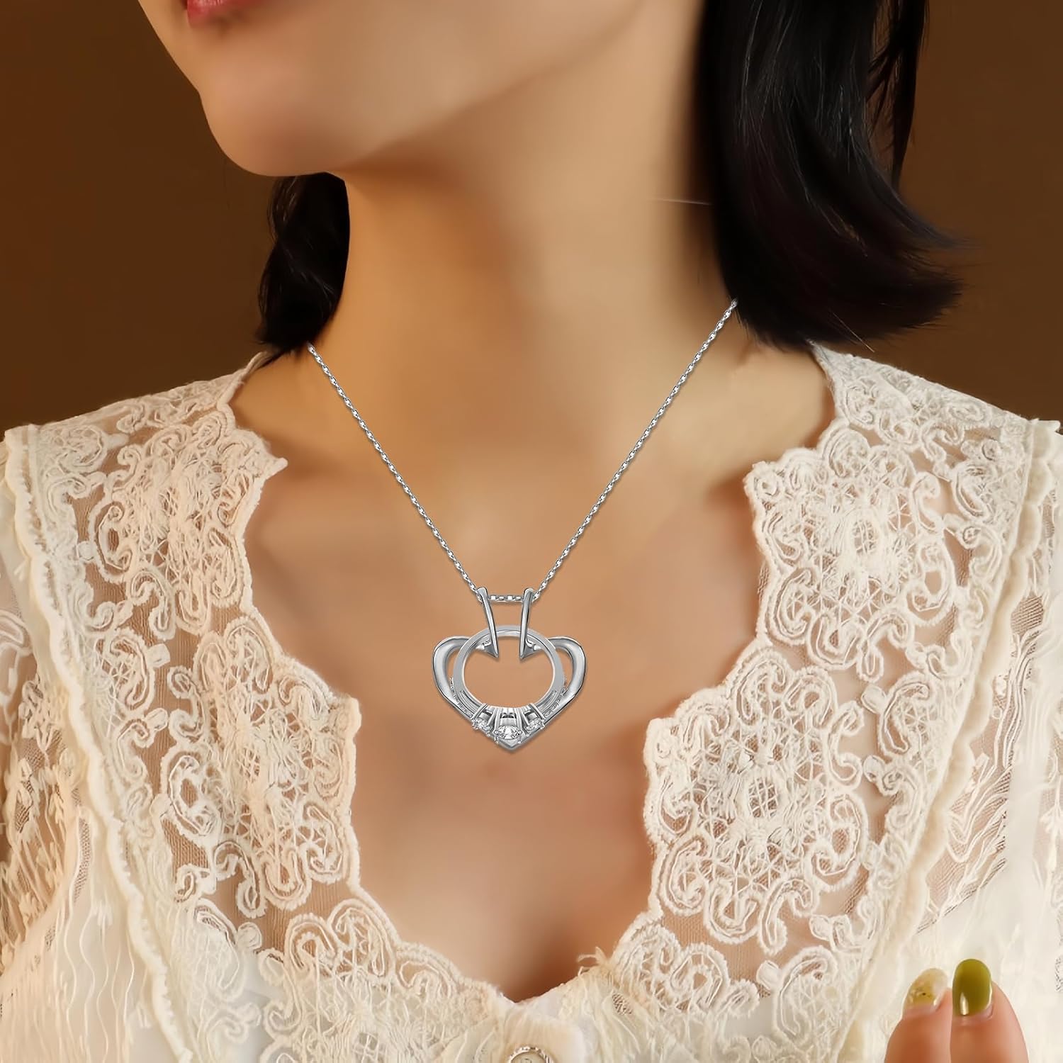 QCWN Ring Holder Necklace for Women Silver Adjustable Heart Necklace Holder Keeper for Women Men Wedding Engagement Ring Holder Jewelry Gift for Wife Nurse Doctor Girlfriend - Image 6