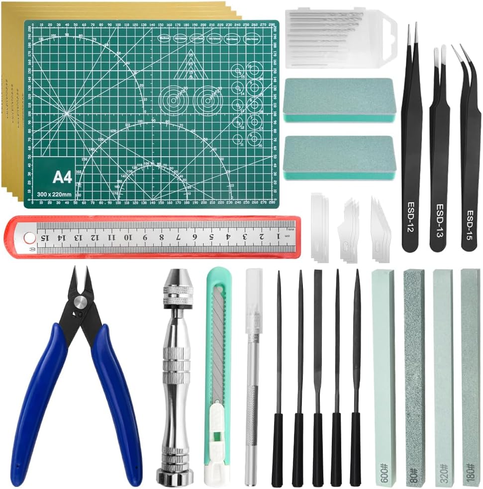 WMYCONGCONG 26 PCS Professional Gundam Modeler Basic Tools Craft Set Hobby Building Tools Kit with Storage Case for Gundam Car Model Building Repairing and Fixing Green