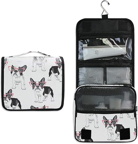 Neceser de viaje colgante para mujeres y hombres, bolsa de maquillaje portátil para cosméticos, organizador de viaje para accesorios, FRENCH BULLDOG