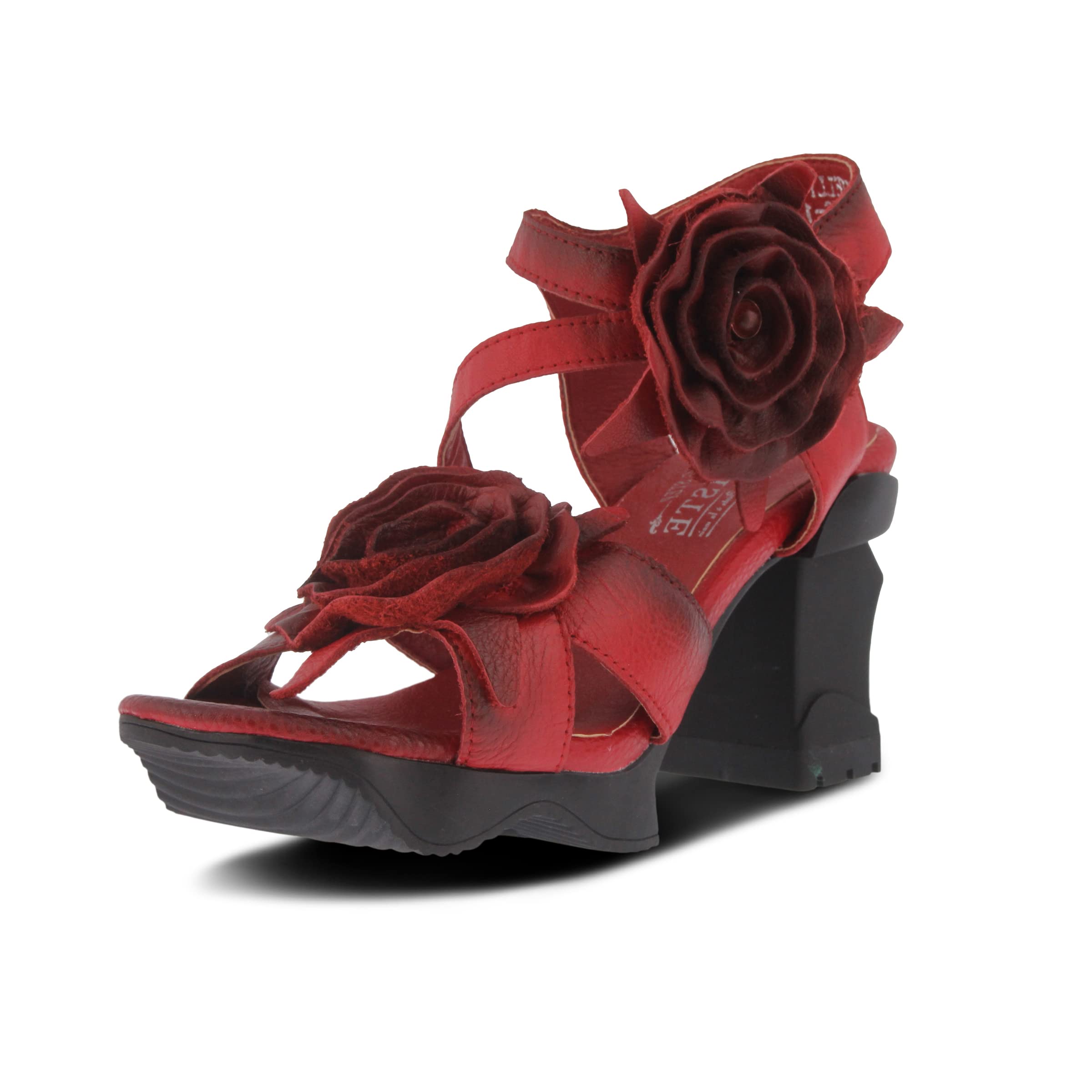 Spring Step L'ArtisteShelly – Women's Hand-Painted Floral Leather Platform Sandal with Adjustable Ankle Strap - Artistic Block Heel For Everyday Wear