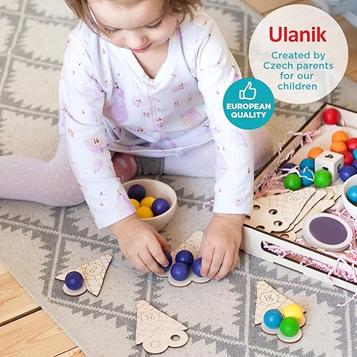 Miniatura 2 de Ulanik Sweet Counting - Juguetes Montessori grandes para niños de 3 años + juego de madera a juego para aprender a clasificar y contar, 60 bolas,