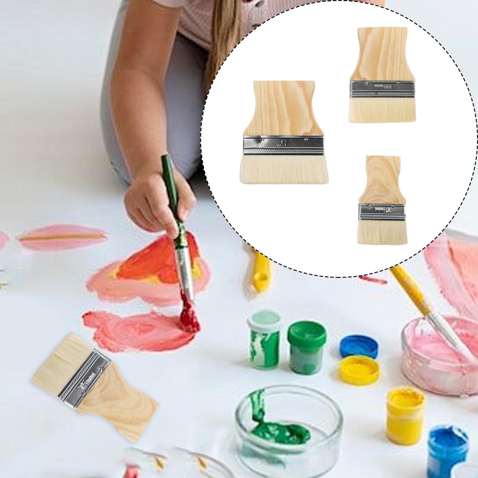 CALIDAKA 3-Piece Flat Paint Brush Set - 3/4/5 Inch Wool Brushes For Watercolor, Oil & Acrylic Painting - View #4