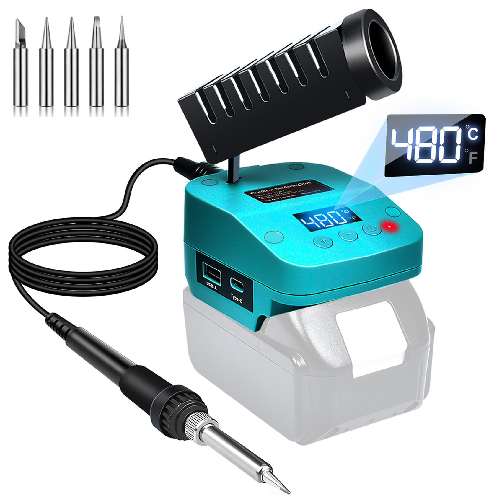 GZYZ Akku Lötkolben Set Tragbarer Lötkolben mit USB und Typ-C, Einstellbarer Temperaturbereich 180℃–480℃ für Heimwerkerarbeiten, Elektroarbeiten (Ohne Akku)