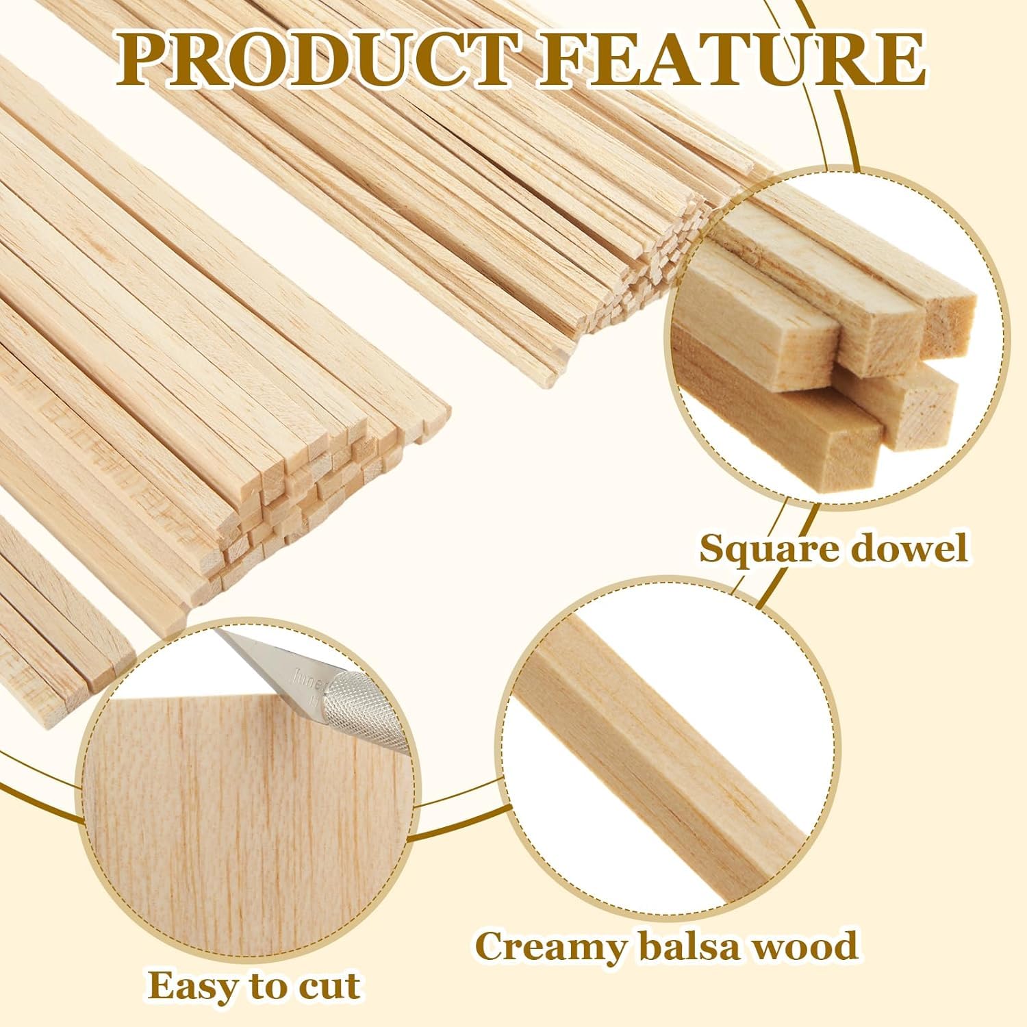 50 Pieces Wooden Sticks, Balsa Wood Stick, Natural Wooden Square Dowel Sticks for Crafting DIY Models Woodworking Projects - Image 3