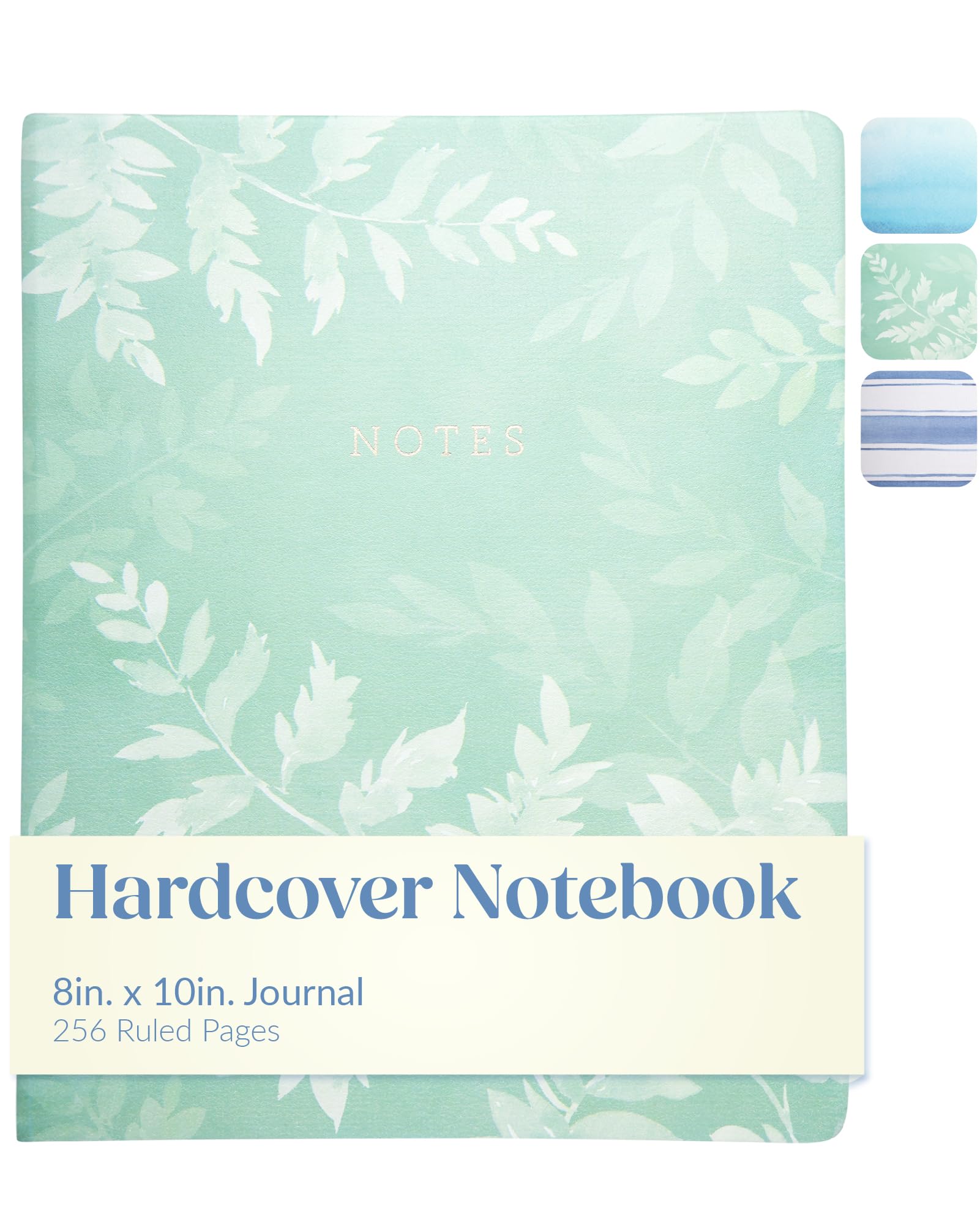 WORLD TRAVELER Large Lined Journal Notebook - Lay-Flat Hardcover Notebook with 2 Ribbon Bookmarks Hardbound Writing Journal 256 Ruled White & Ivory Pages 8x10 Inches, Green Fern โ image 1