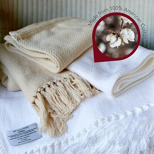 Miniatura 4 de Red Land Cotton Manta  Cultivada y fabricada en Estados Unidos 100% algodón  Manta de cama suave y transpirable tamaño King  Ligera y acogedora