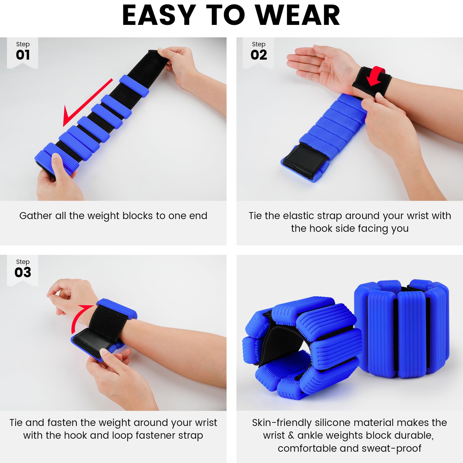 Pesi Per Caviglie Regolabili - Set Di 2 Da 1 Kg Totali | In Silicone Per Donne | Yoga, Corsa, Nuoto