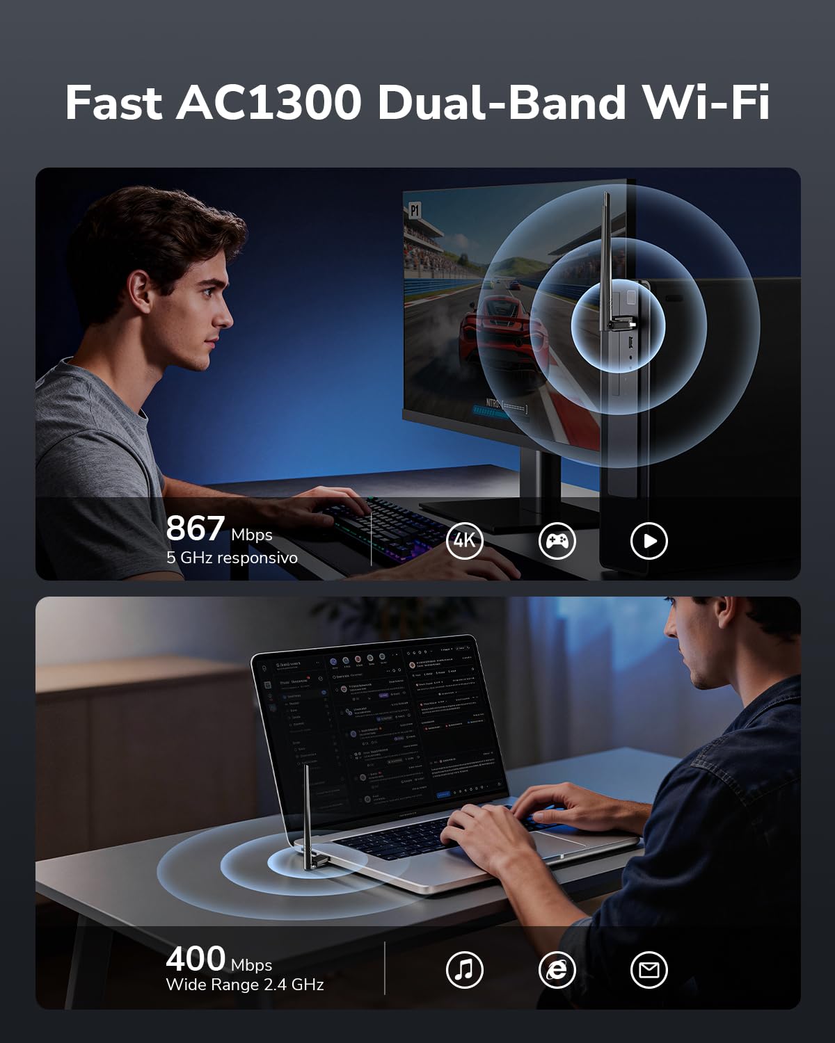 Cudy WU1400 Adattatore USB 3.0 WiFi AC 1300Mbps Dual-Band 5dBi Antenna Esterna