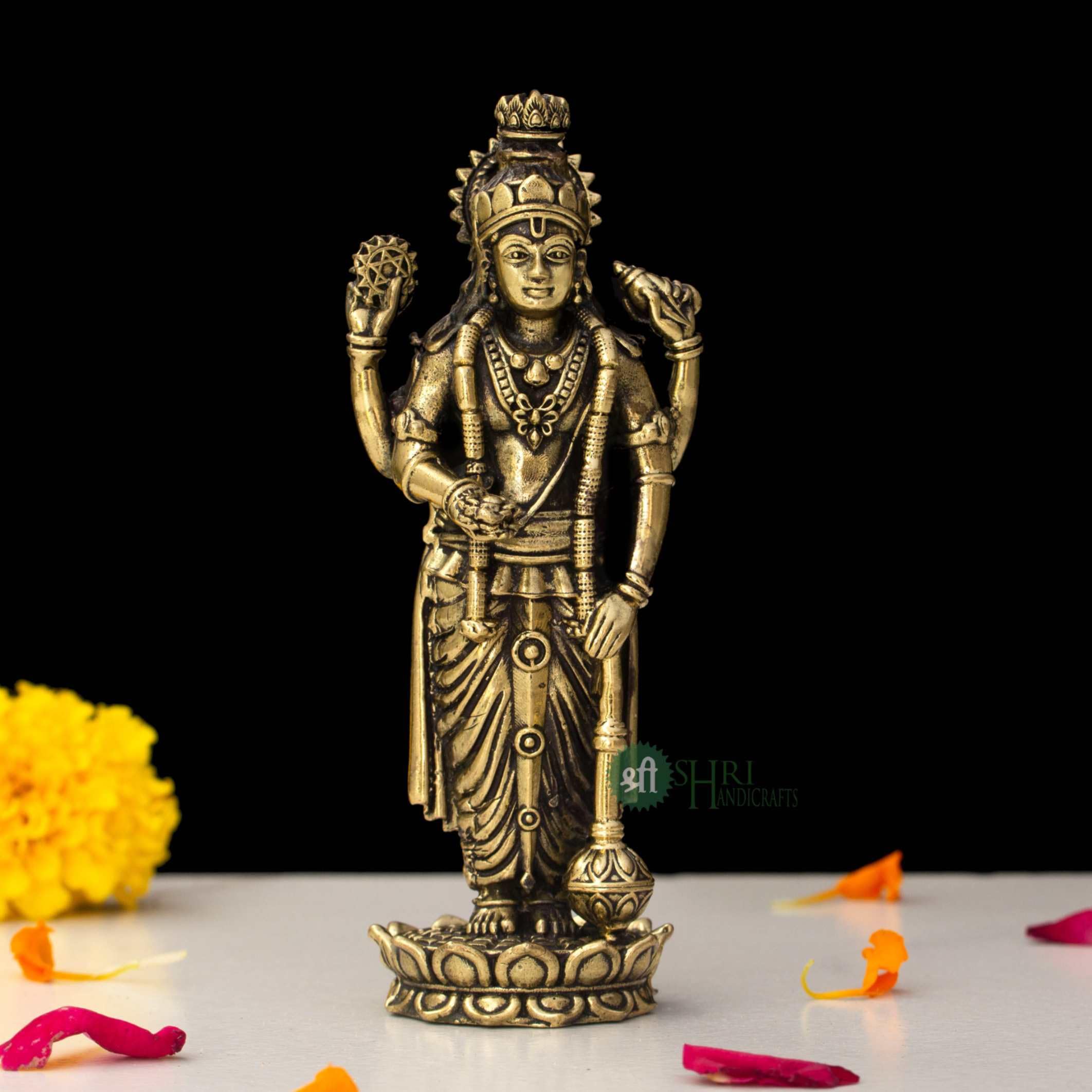 Brass Vishnu Statue - Hindu God Idol for Home & Puja -1