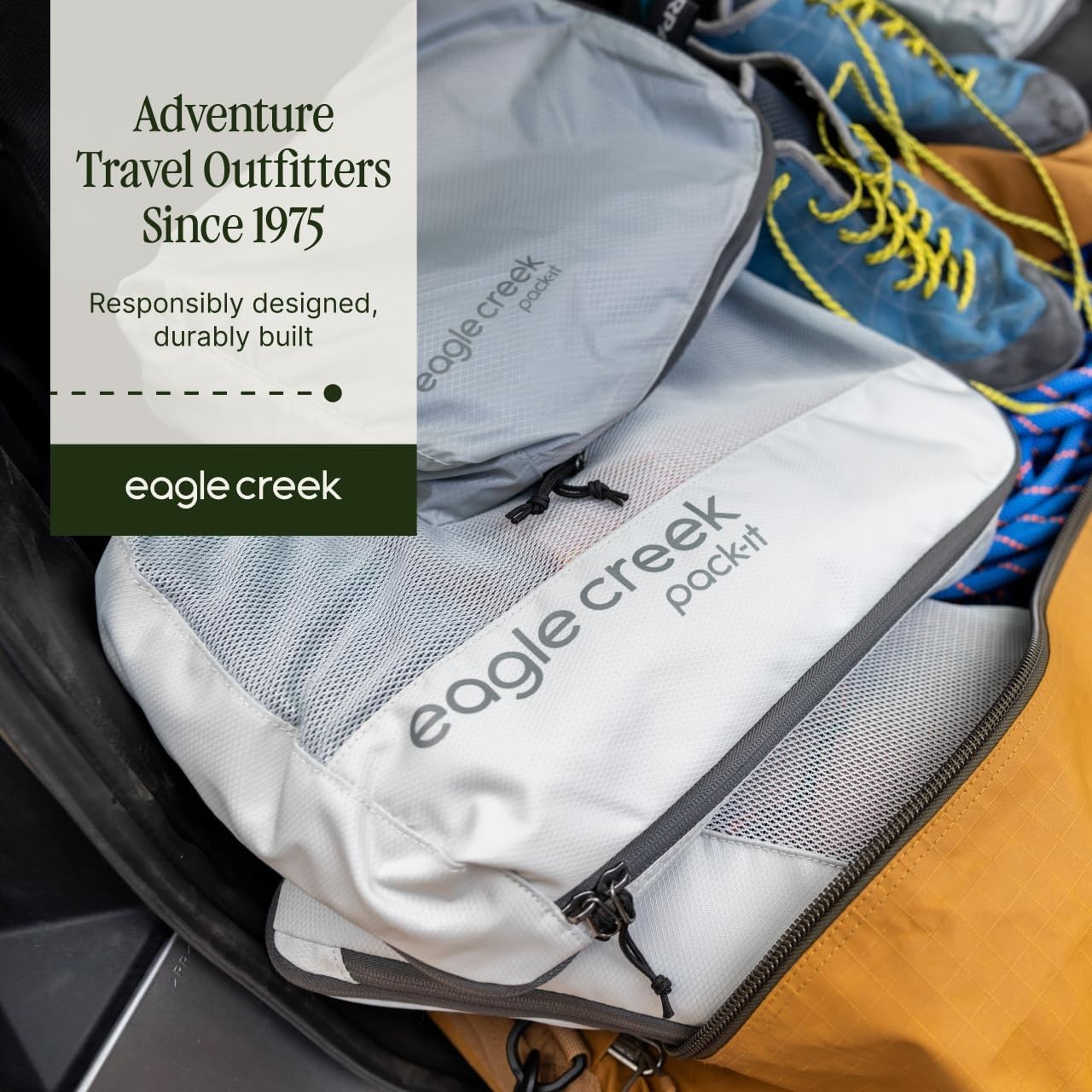 Eagle Creek Pack-It Reveal - Cubo de compresión ligero para optimizar el espacio del equipaje, práctico asa superior, cremallera de fácil agarre, lavable, Gris (Storm Grey), Compression Set – one