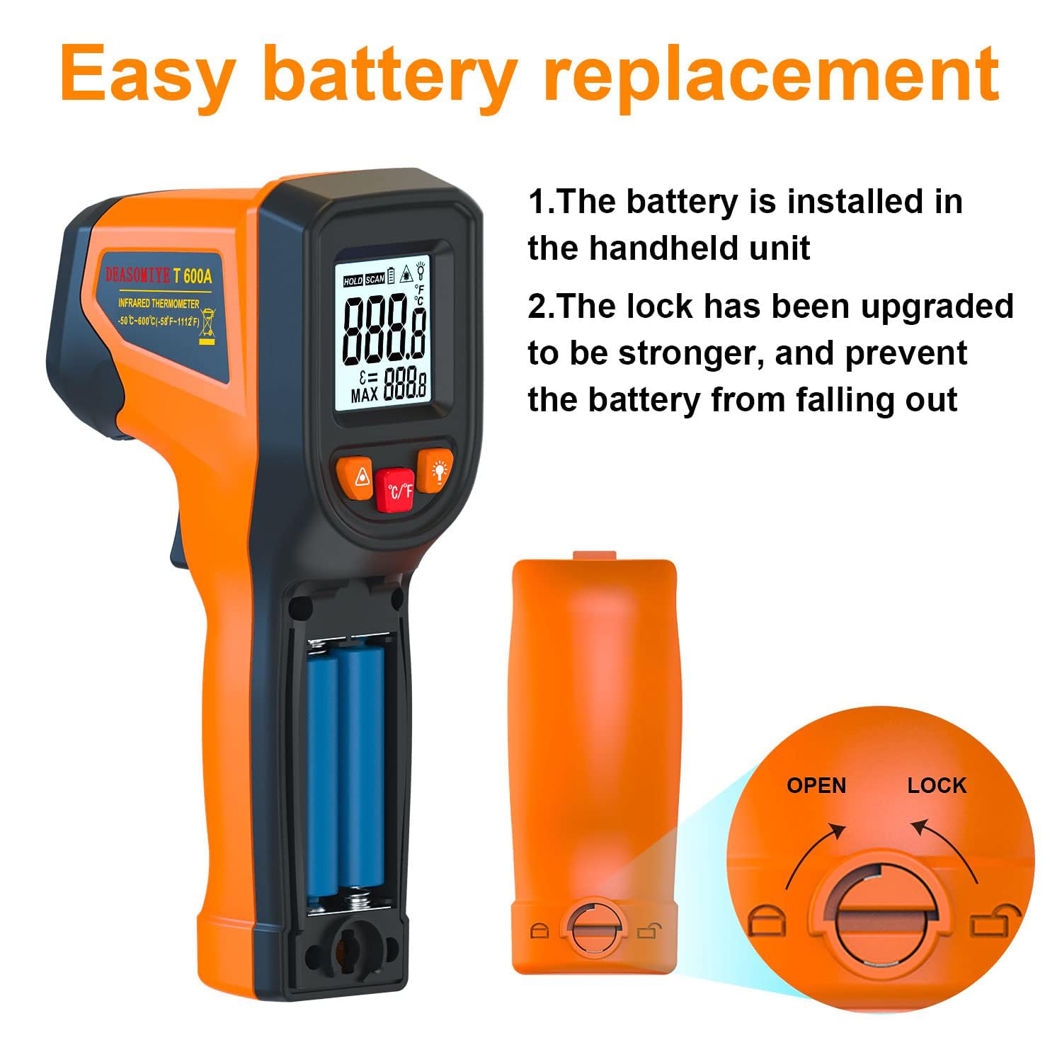 DEASOMIYE Infrared Thermometer Gun, -58°F~1112°F Laser Thermometer Temperature Gun, Non Contact IR Temp Gun with Adjustable Emissivity for Cooking,Griddle,HVAC,Fridge,Grill,Pizza Oven(Not for Human) — Amazon image 6