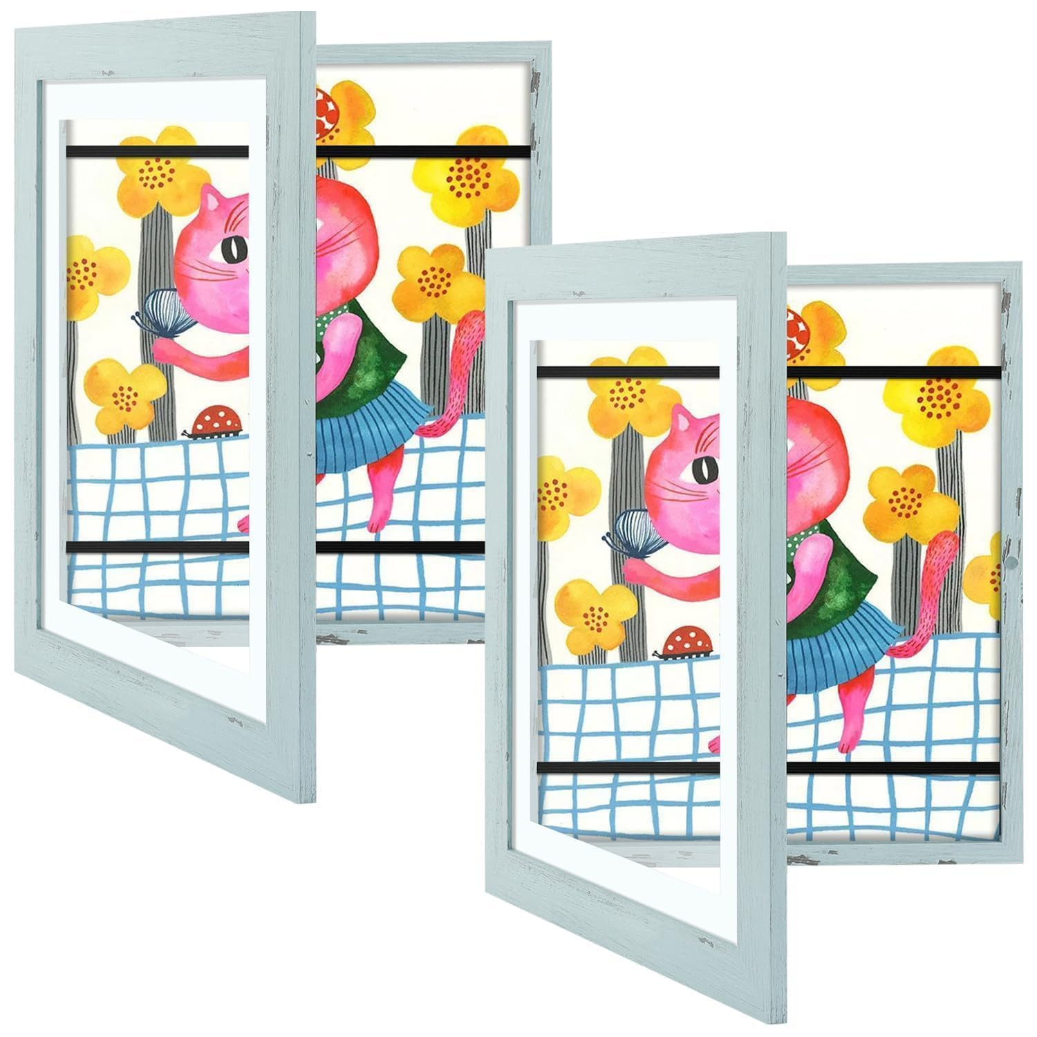 2 Pack 10x12.5 Front-Opening Kids Artwork Frames Changeable (Teal Blue)