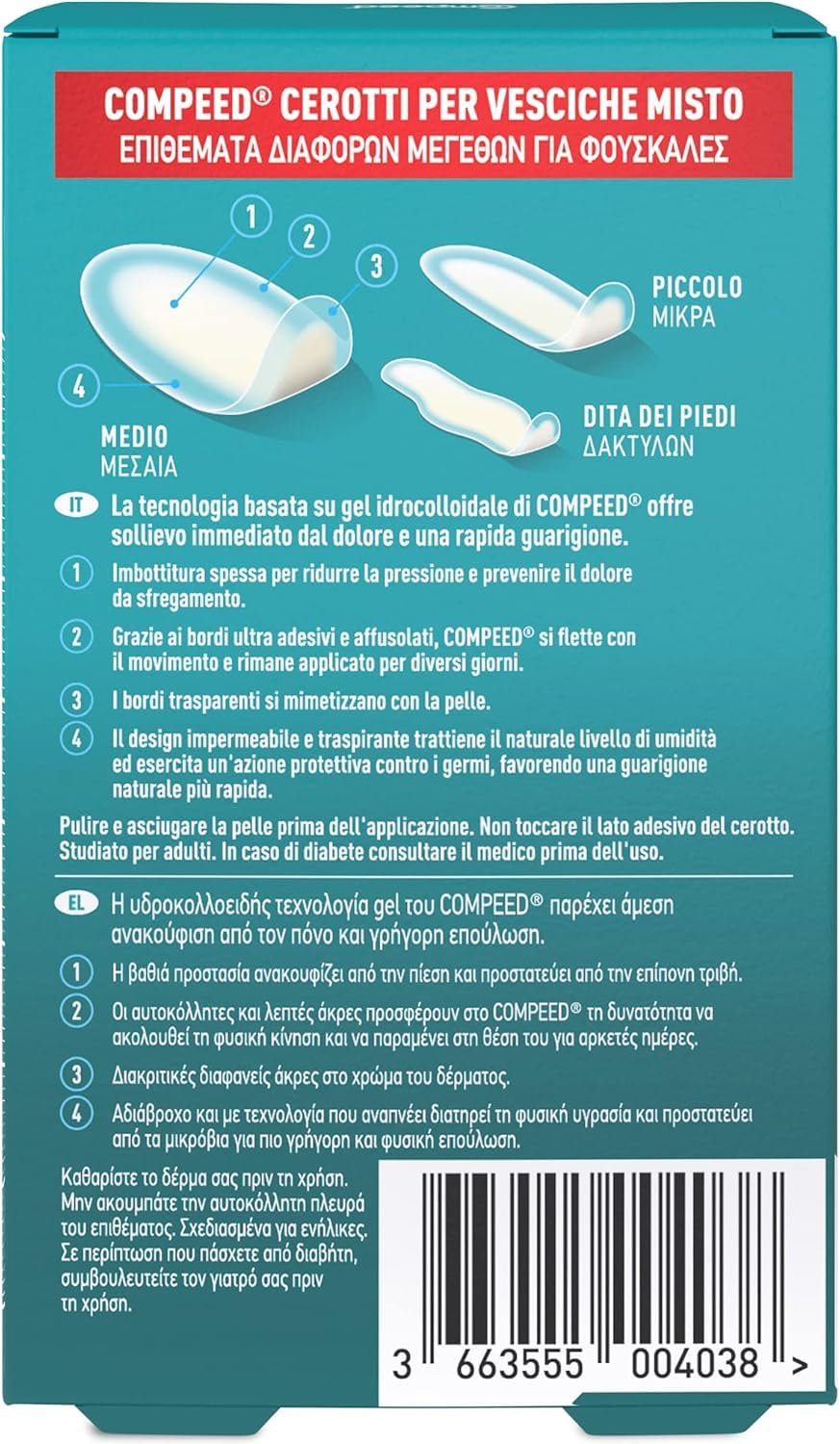 COMPEED Cerotti per vesciche. Lunga durata e resistenti all'acqua- Pack misto, 6 Cerotti. Pack 100% plastic free