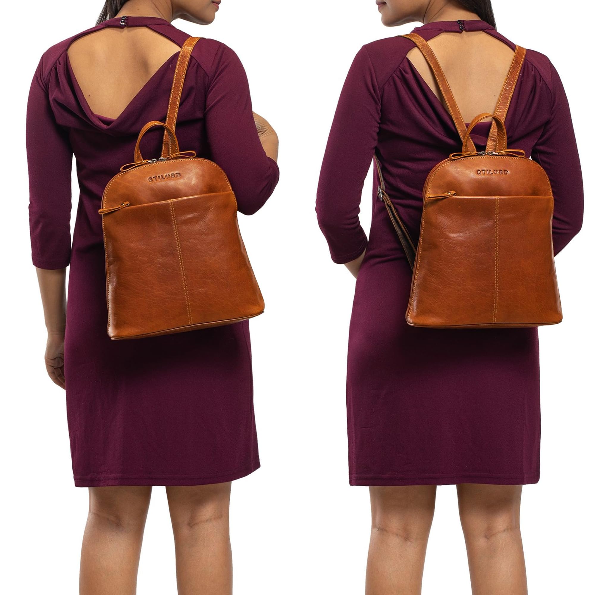 STILORD Olivia Mochila Cuero Mujeres - Daypack City-Mocila pequeño Bolsa de Hombro para Diario Salir o Trabajo de Auténtica Piel Color:Cannes - marrón