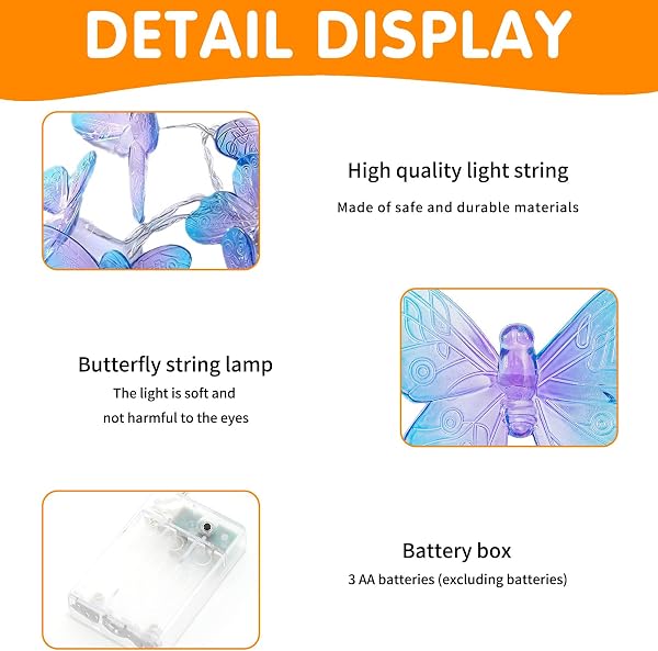 DAZZTIME Catena Luminosa a Forma di Farfalla,20 LED Lucine a Forma di Farfalla 3m,LED Catena Luminosa,Luce a Forma di Farfalla,per Giardino,Balcone,San Valentino,Matrimonio,Festa,Natale - 3