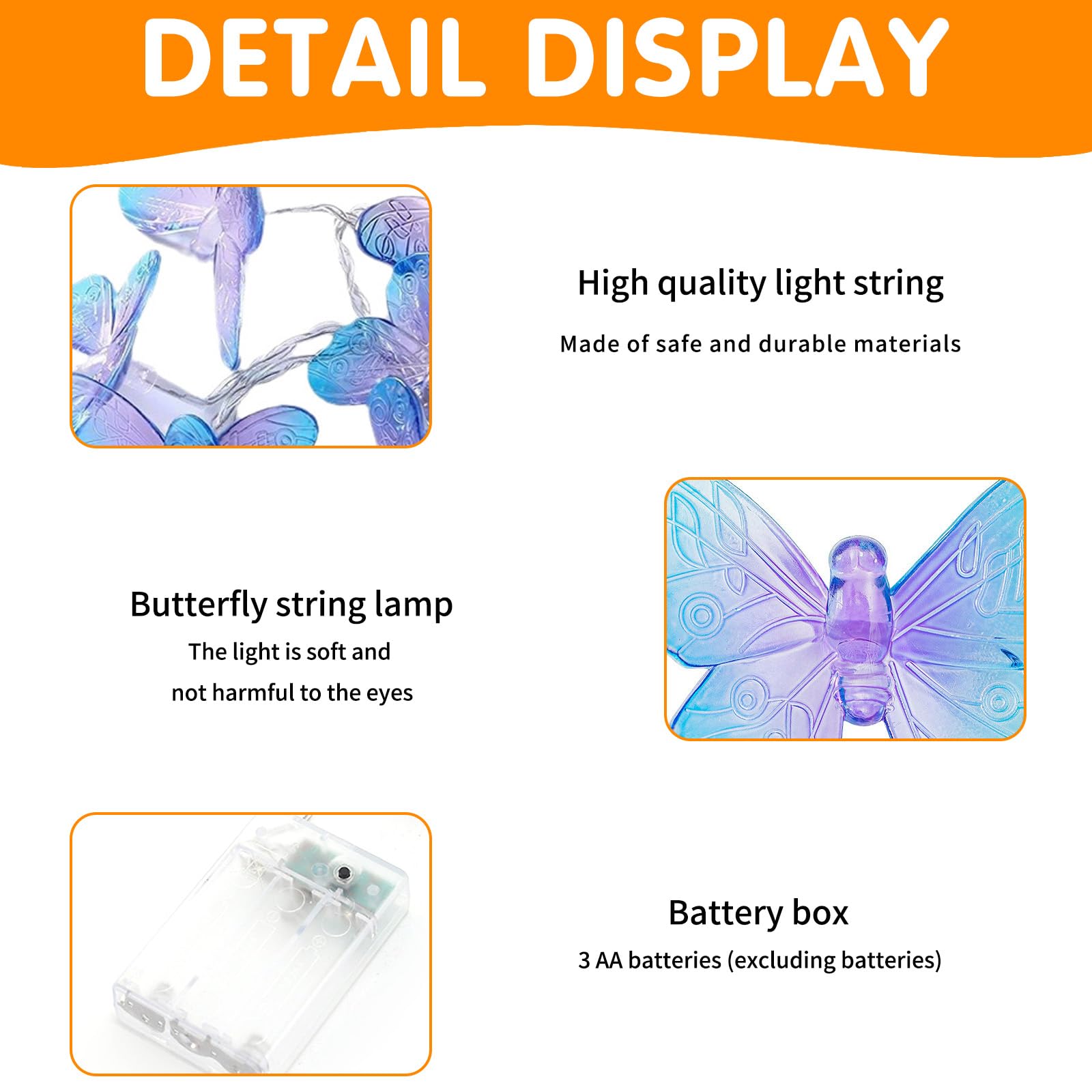 DAZZTIME Catena Luminosa a Forma di Farfalla,20 LED Lucine a Forma di Farfalla 3m,LED Catena Luminosa,Luce a Forma di Farfalla,per Giardino,Balcone,San Valentino,Matrimonio,Festa,Natale - 3