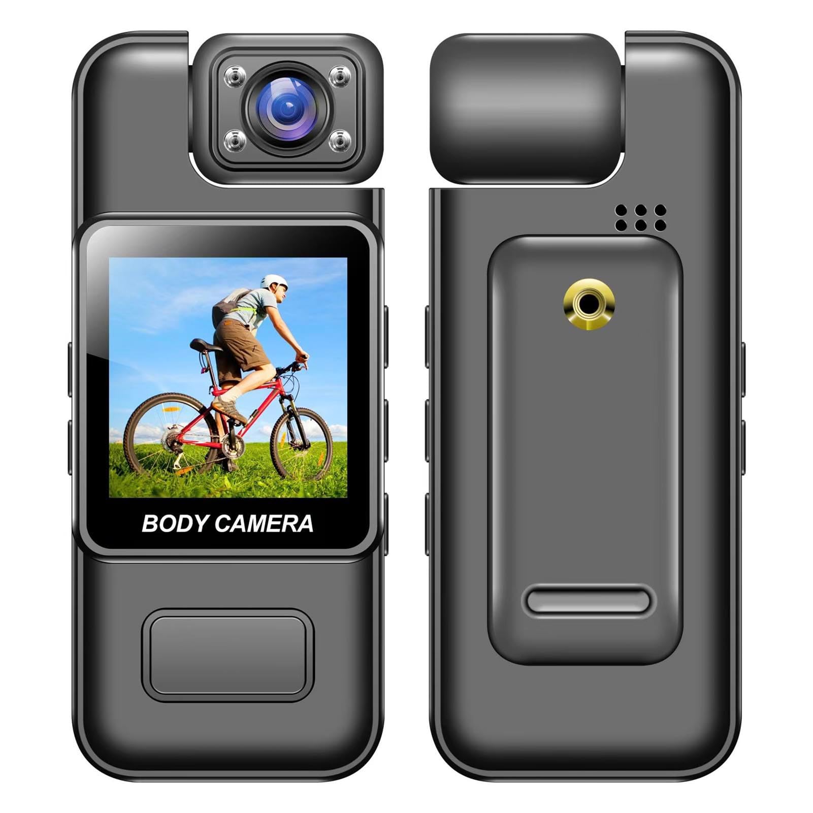 Sxhlseller Fotocamera per il CORPO CON Registrazione Audio e Video, Azione Indossabile COMPAGGIO CORPO CON 180 Gradi e Lenti Rotabili, Video Video per Esterni per Esterni Portatili per la