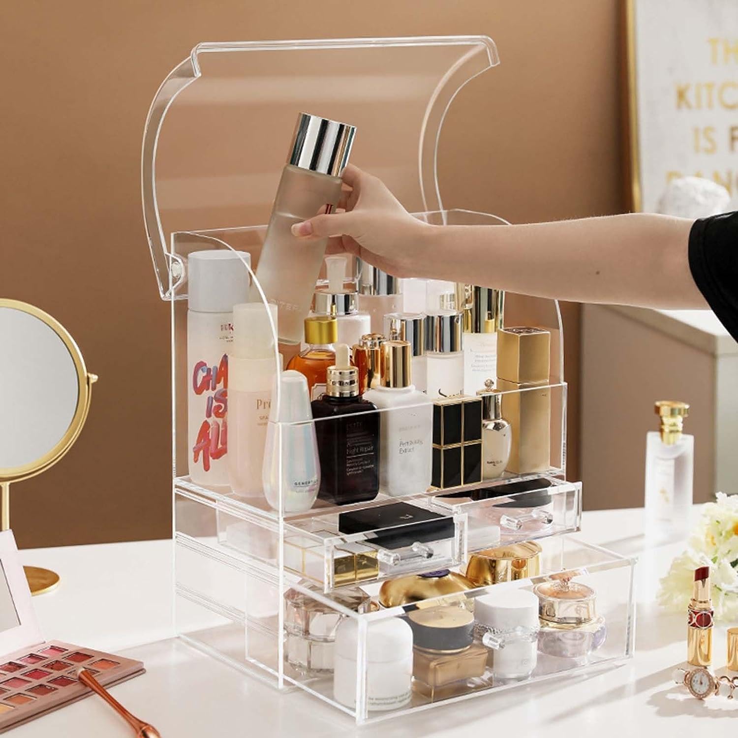 Organizador de almacenamiento de cosméticos, gran acrílico transparente con cajones, baño, tocador (transparente-XL)