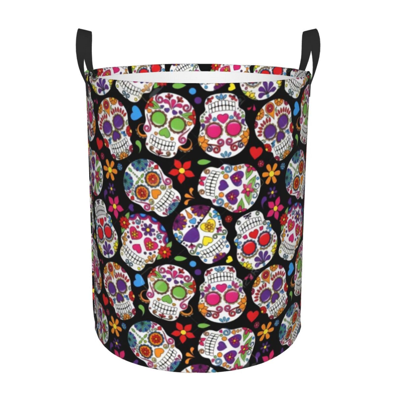 M Circular Hamper skulls Print for Dirty Clothes