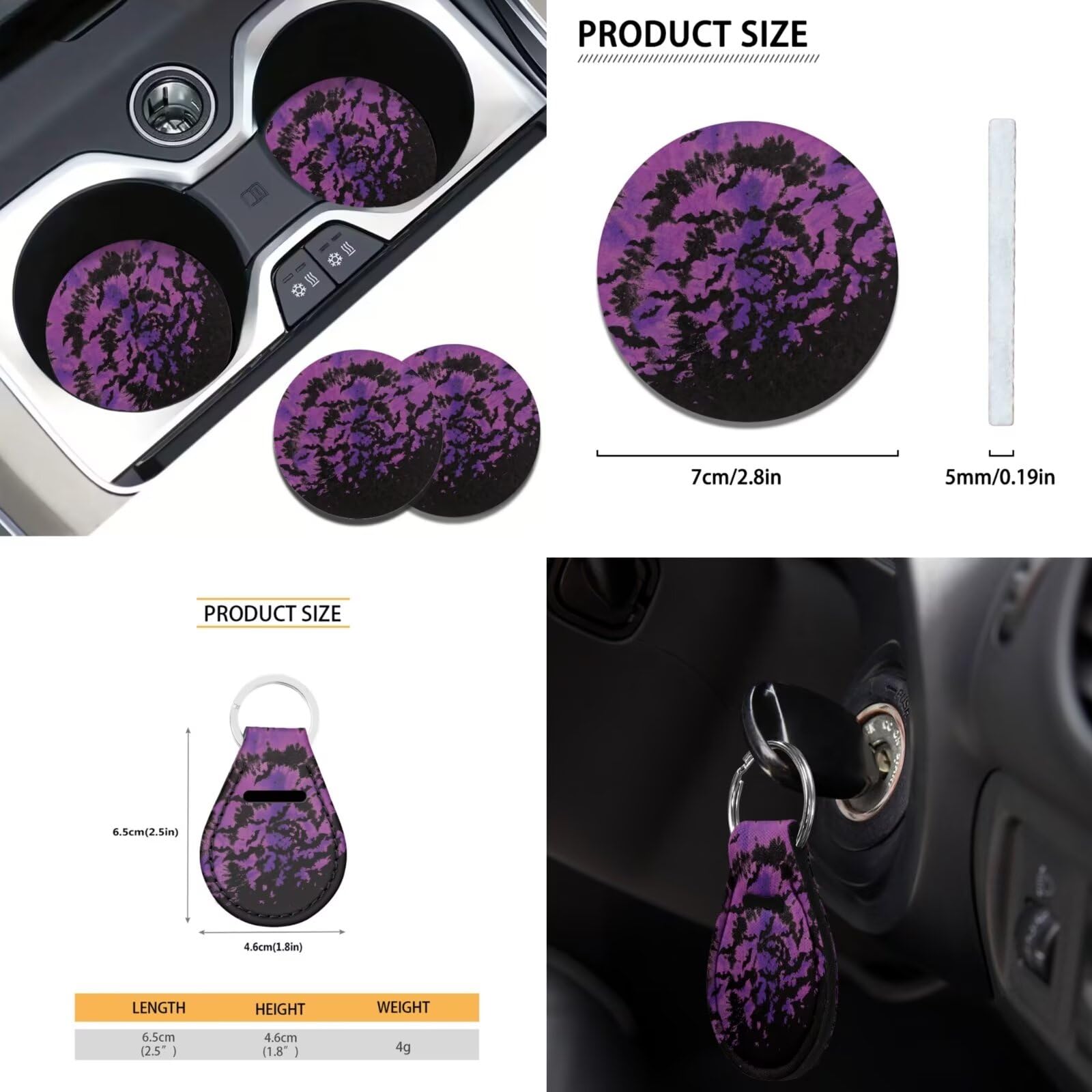 Set completo di 12 coprisedili per auto, motivo pipistrello, coprivolante + sottobicchiere + portachiavi + braccioli imbottiti, per donne e uomini, universale, per interni automobilistici,