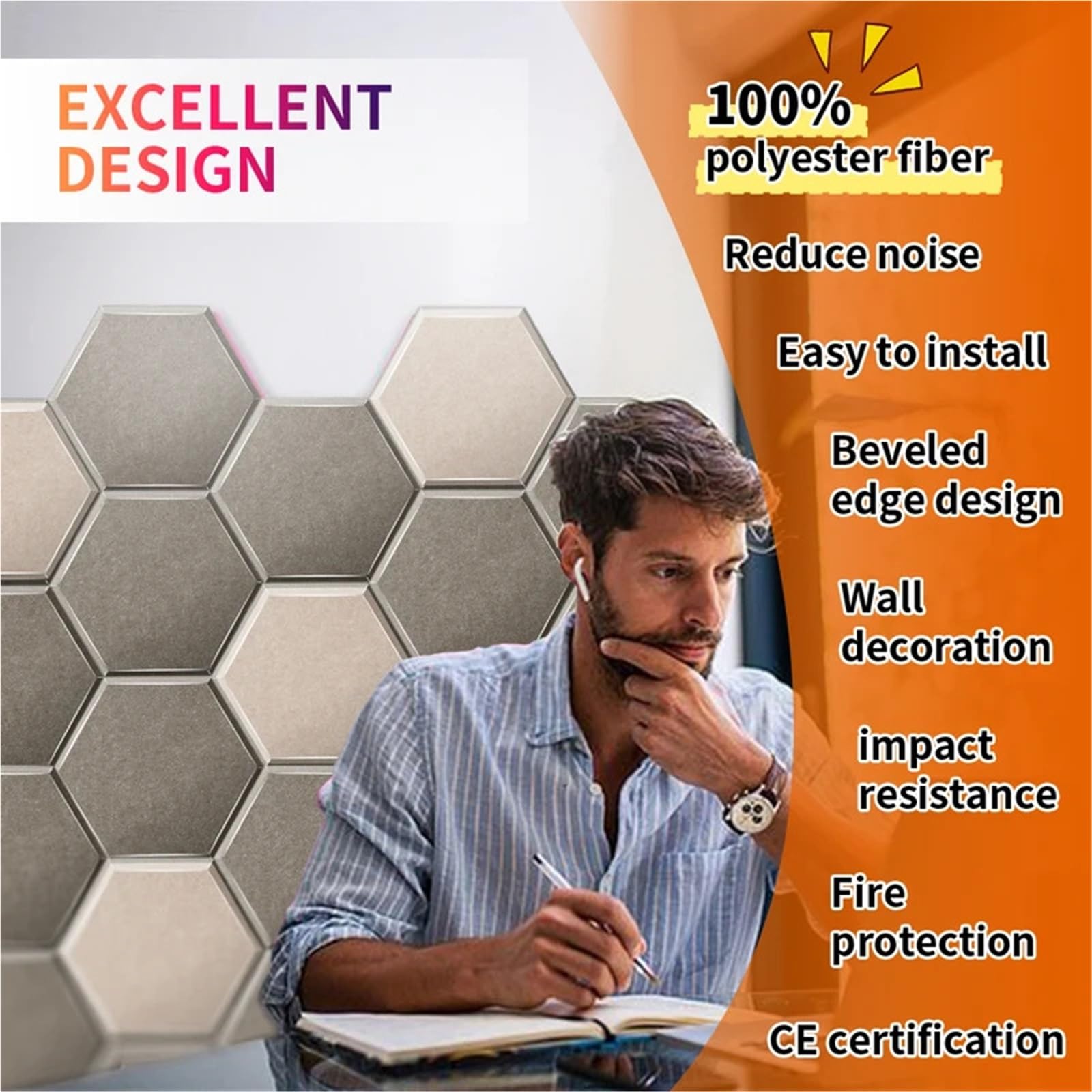 Paneles Acústicos Hexagonales Paneles insonorizados de alta densidad resistentes al fuego que absorben el ruido y eliminan los ecos Para el estudio(32 Black,18 Pcs,1.2cm Medium Density)