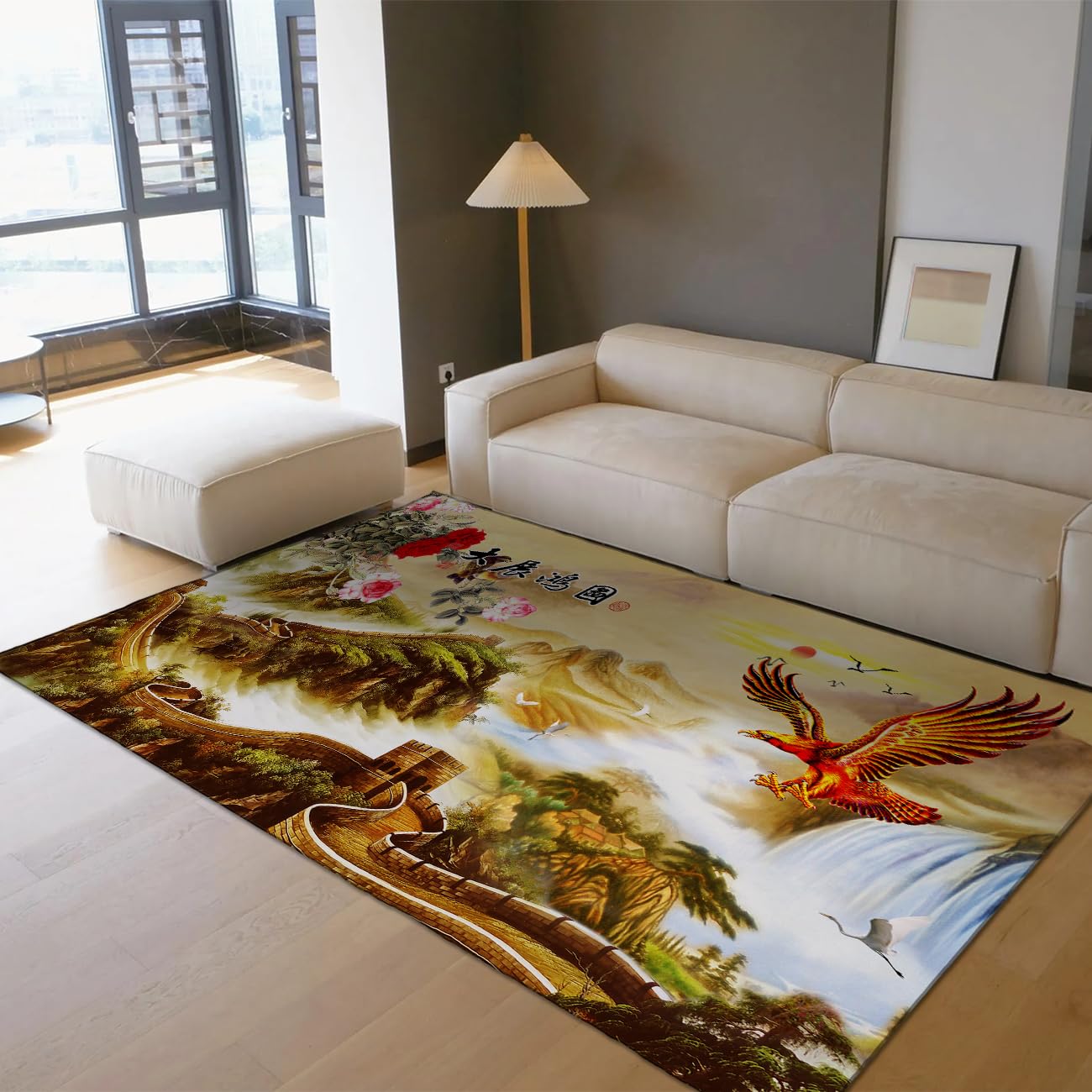 Tapis fin peinture chinoise 80x150 cm pour raviver un sol de bureau terne