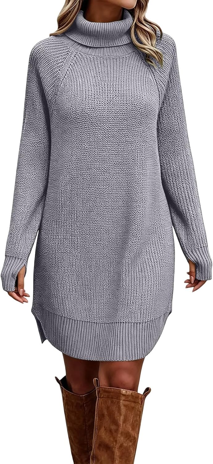 Women Turtleneck Sweater Dress Long Sleeve Oversized Mini Dresses