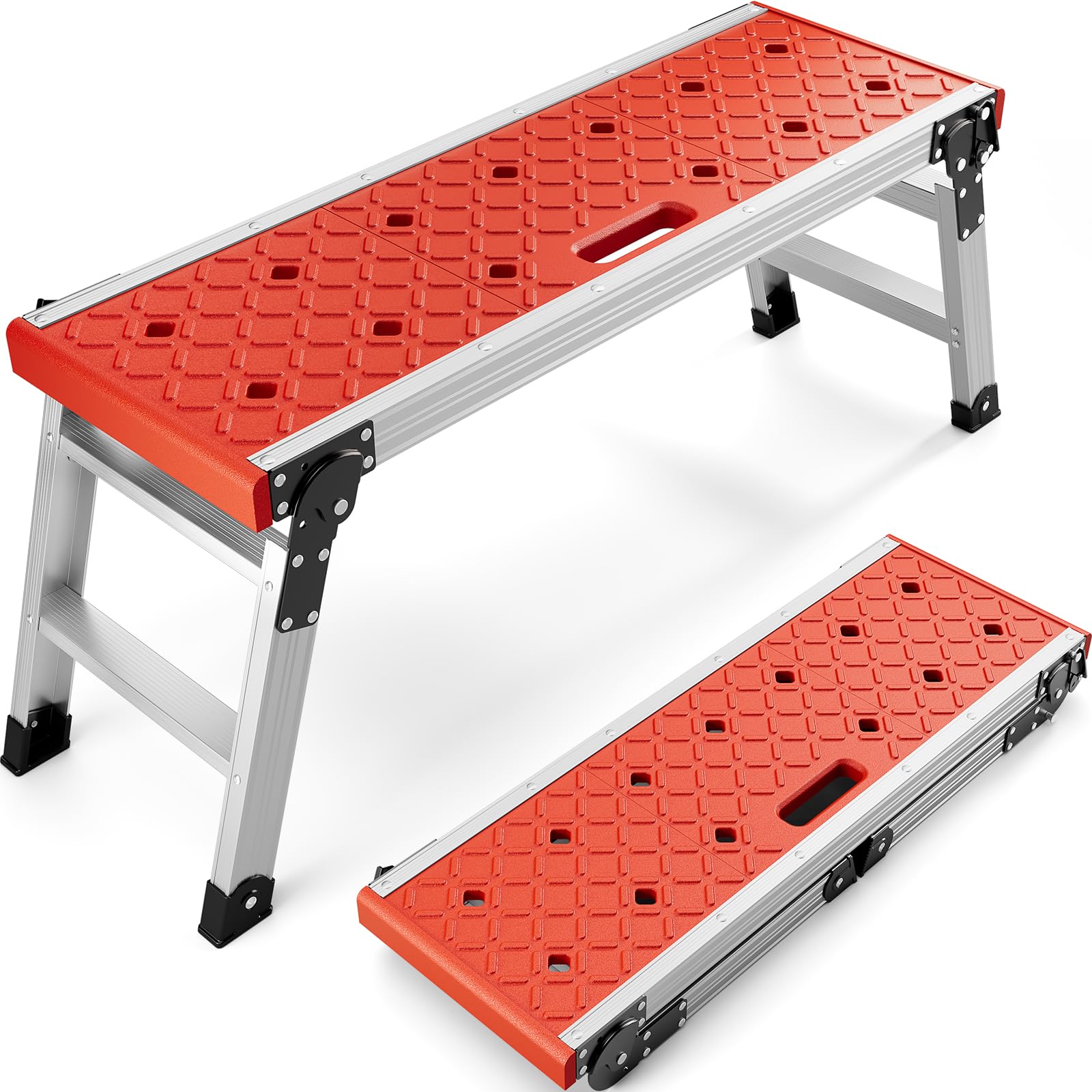 KINGRACK Folding Work Platform, Aluminium Step Ladder Platform Ladder with Anti-Slip Rubber Feet, Lightweight Stepladder with Safety Locks for Home, Office, Workshop and Garage - Maximum Load 150 kg