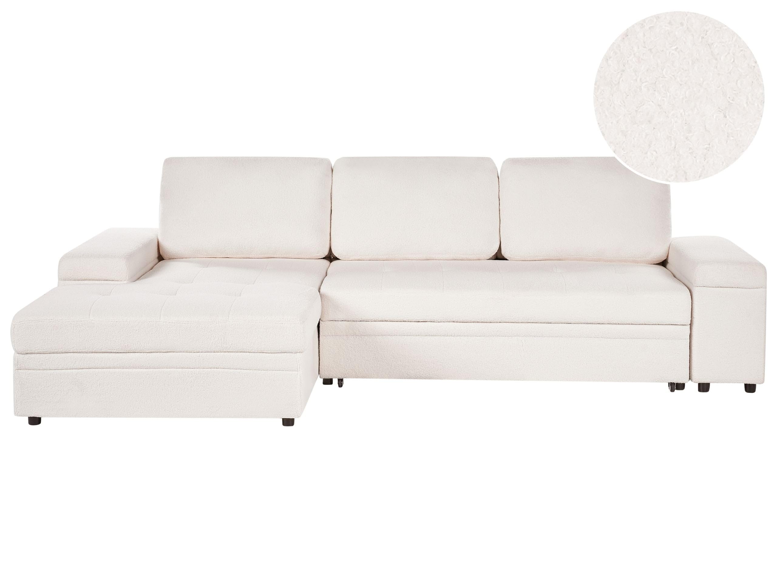 Beliani 3-Sitzer Ecksofa L-Form Bouclé weiß rechts mit Schlaffunktion Strauraum Hirsley
