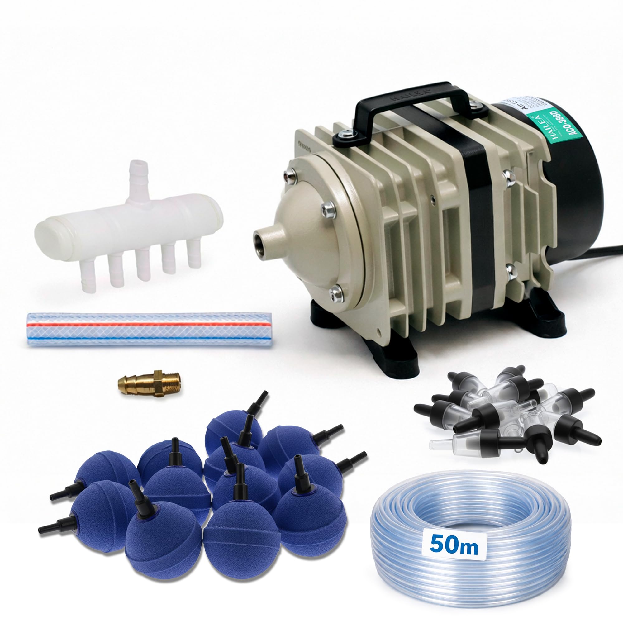 Luftpumpe ACO ölfrei, leise <60 dB, Aluminiumgehäuse, Luftkompressor für die Belüftung von Teich und Aquarium