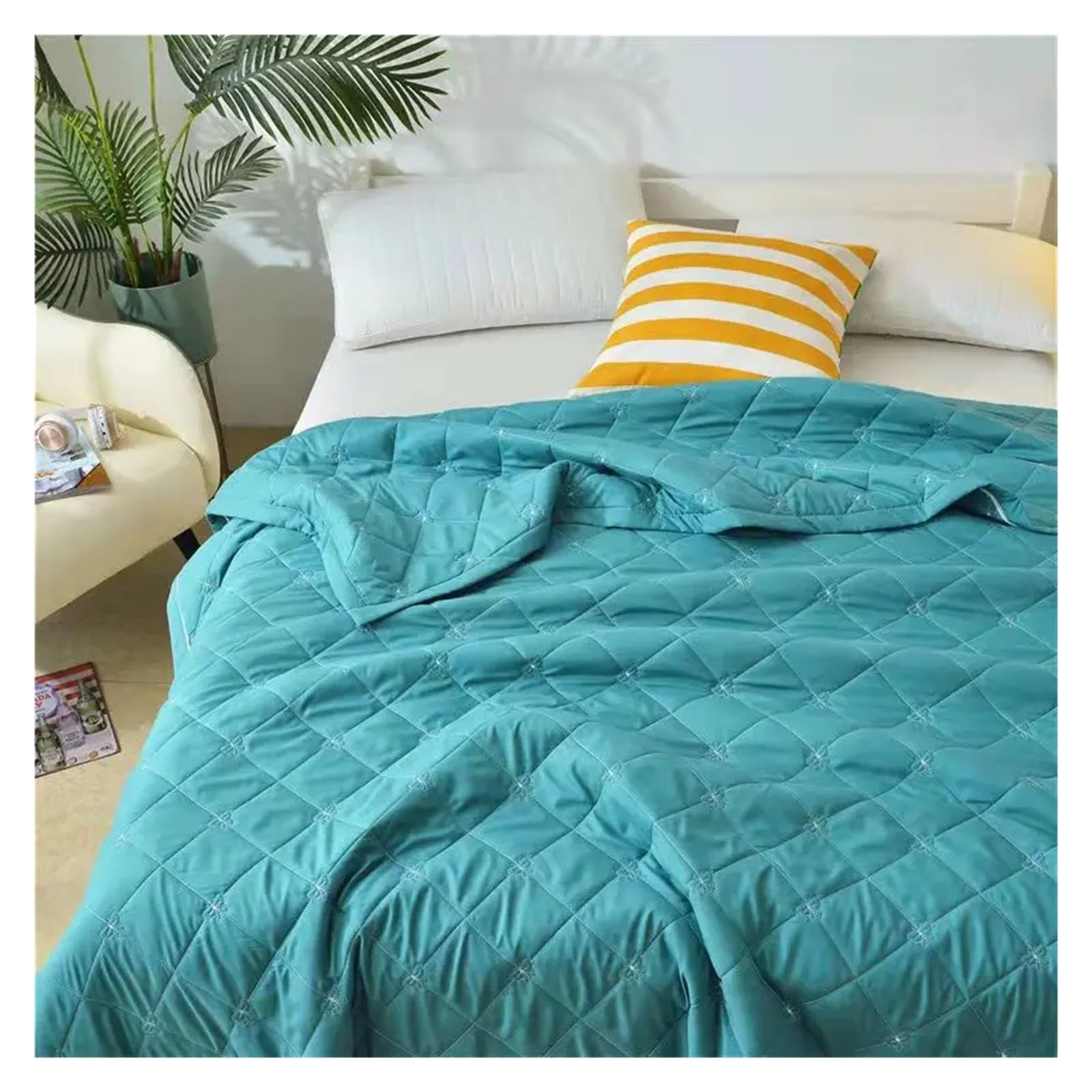 ADovz Quilt-Baumwolldecke, Bestickt, einfarbig, Bettdecke, Tagesdecke, waschbar, Sommer, Twin-Queen-Bettwäsche, Heimtextilien,Bettlaken