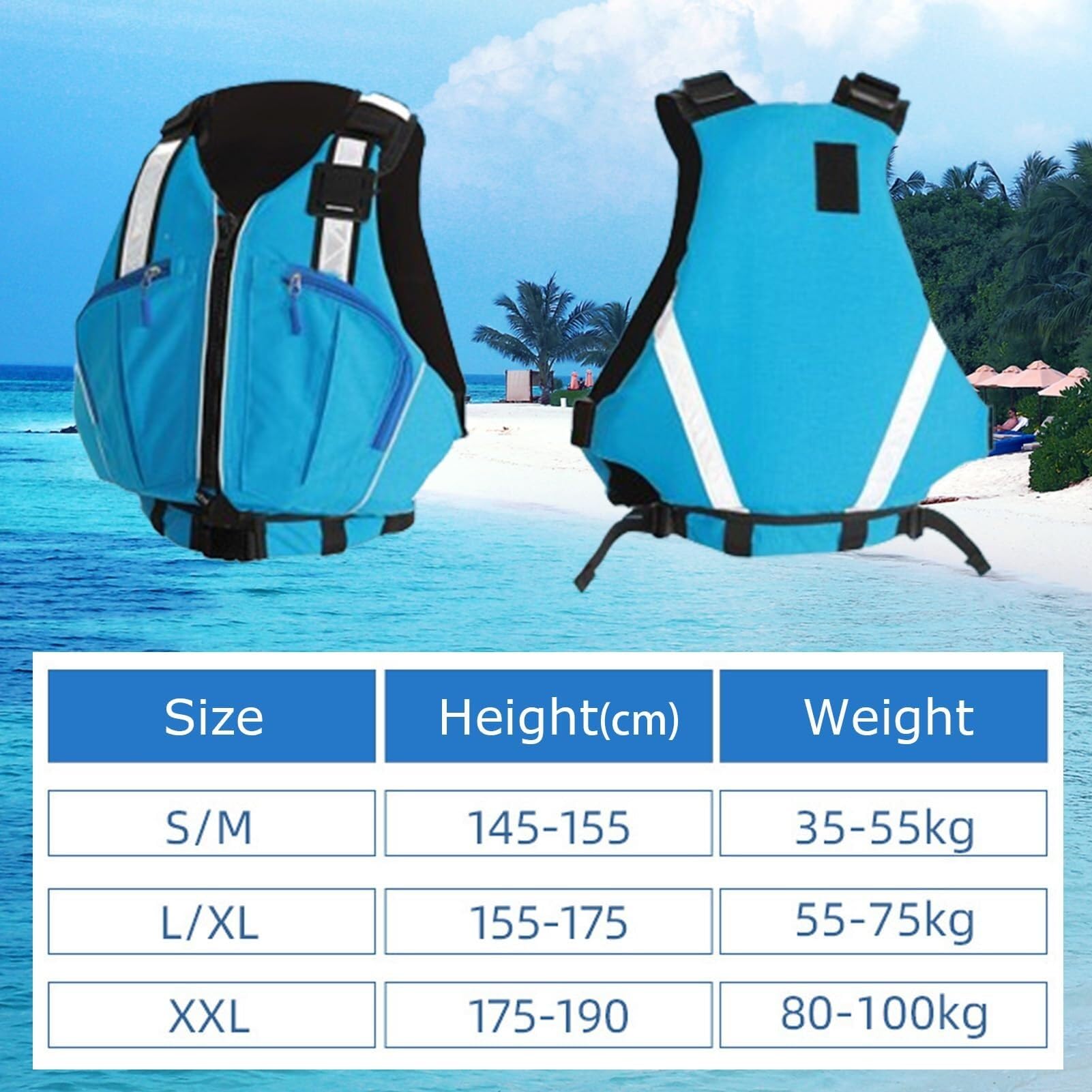 Chaleco de Kayak Unisex Ajustable Alta Flotabilidad Ligero Nylon Algodón Flotante Bolsillos para Rafting Paddle Surf Deportes Acuáticos
