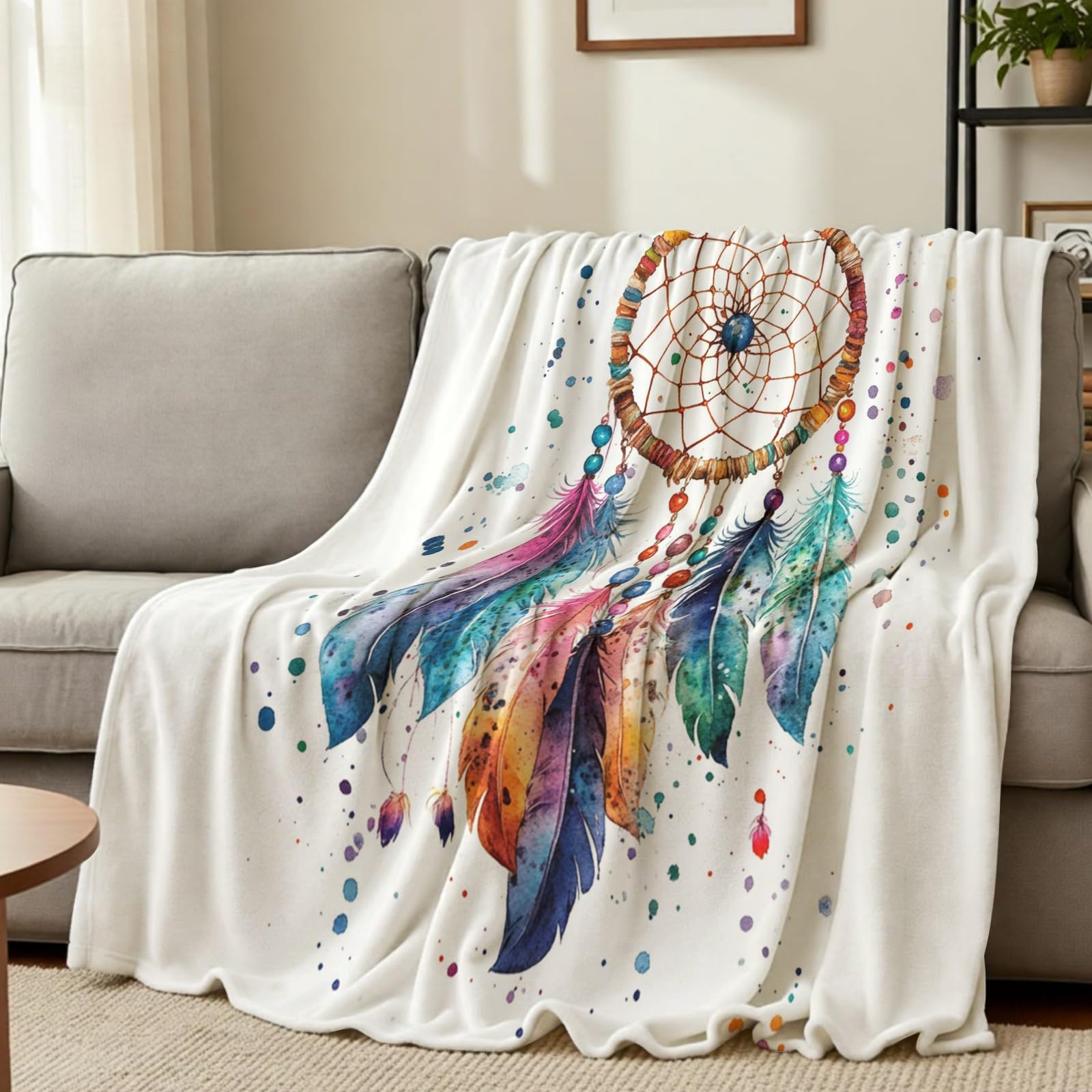 Kuscheldecke 200 x 220 cm Aquarell-Traumfänger Flauschige Fleecedecke Weiche Sofadecke Couchdecke Atmungsaktive Wohndecke für Sofa und Bett
