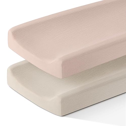 Juego de 2 fundas de muselina 100 % algodón para cambiadores de pañales para niños y niñas, suaves y transpirables, se ajustan a almohadilla