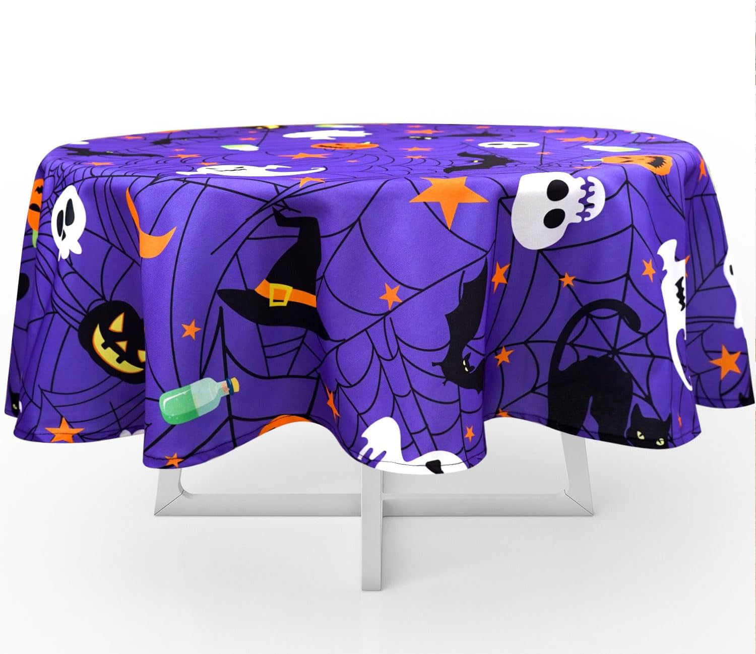 Roszwtit Halloween Tablecloth, Halloween Table Cloth Waterproof, Halloween Kitchen Table Decor for Dining Holiday Party 60x60 Inch Round