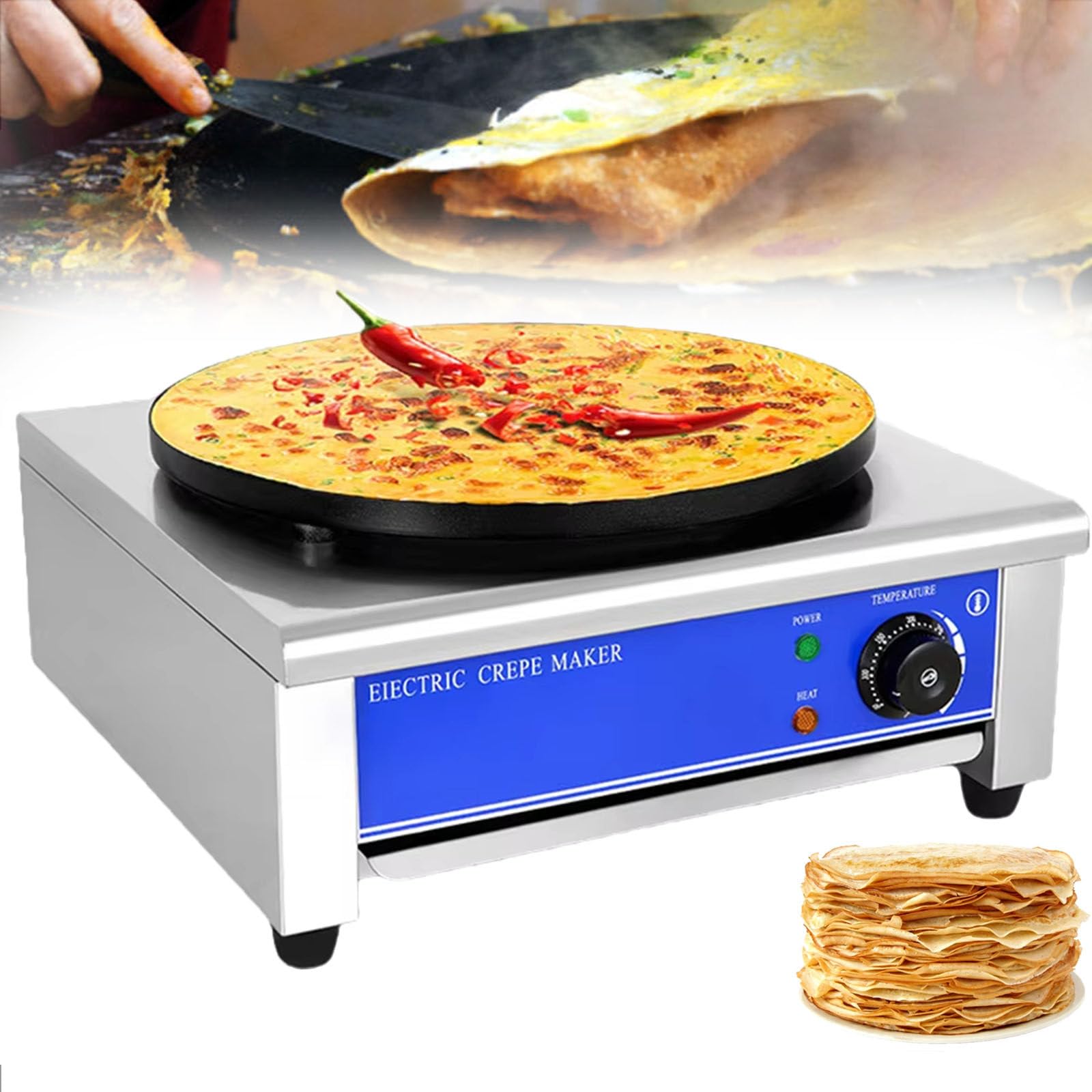 15.7" Commercial Electric Crepe Maker, Electric Crepe Machine SingleHead