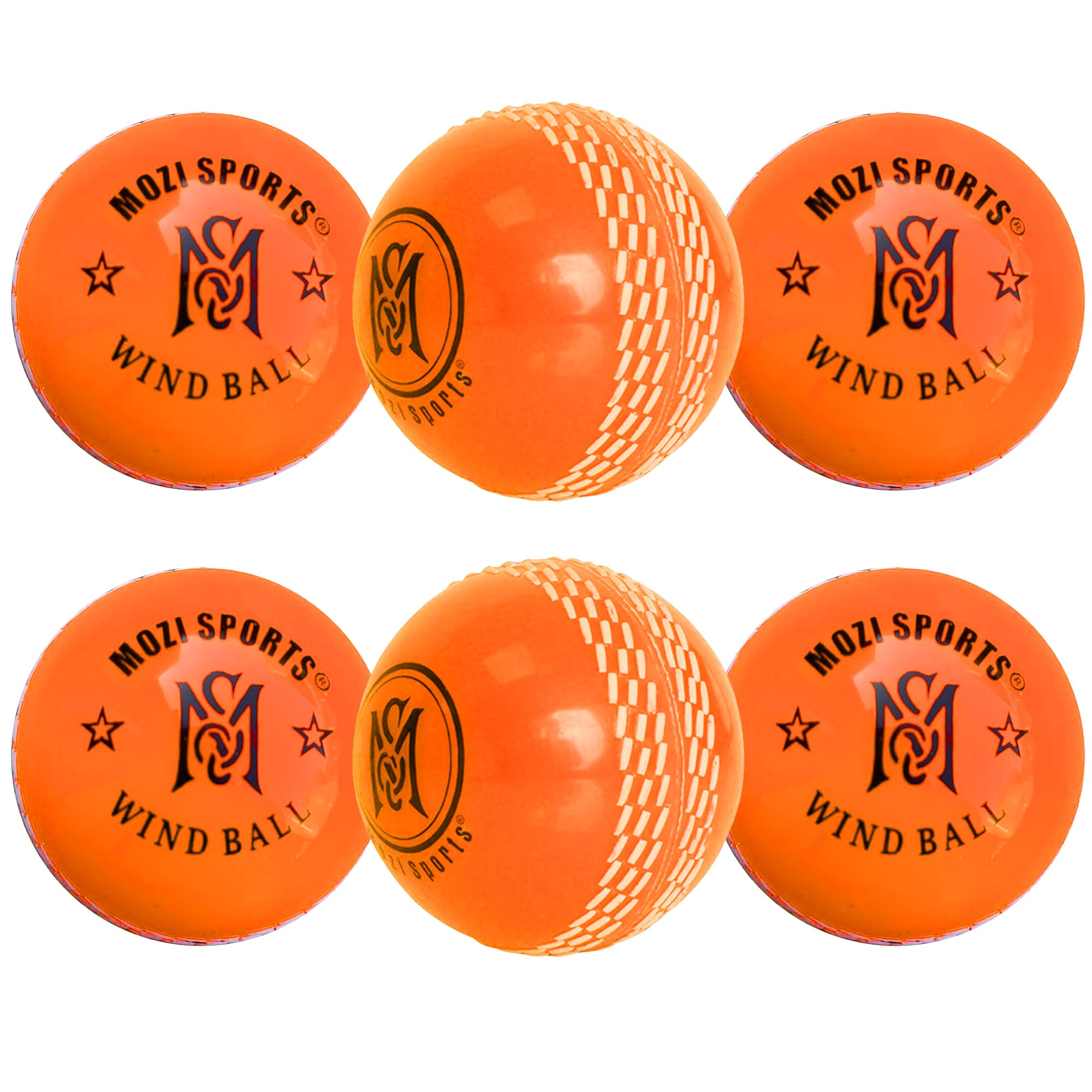 Mozi Sports Windball Soft Cricket Balls-Durable Realistic Bounce & Swing-Cricket WindBalls for Indoor & Outdoor Coaching, Practice, Garden & Beach play (6x Org WB)