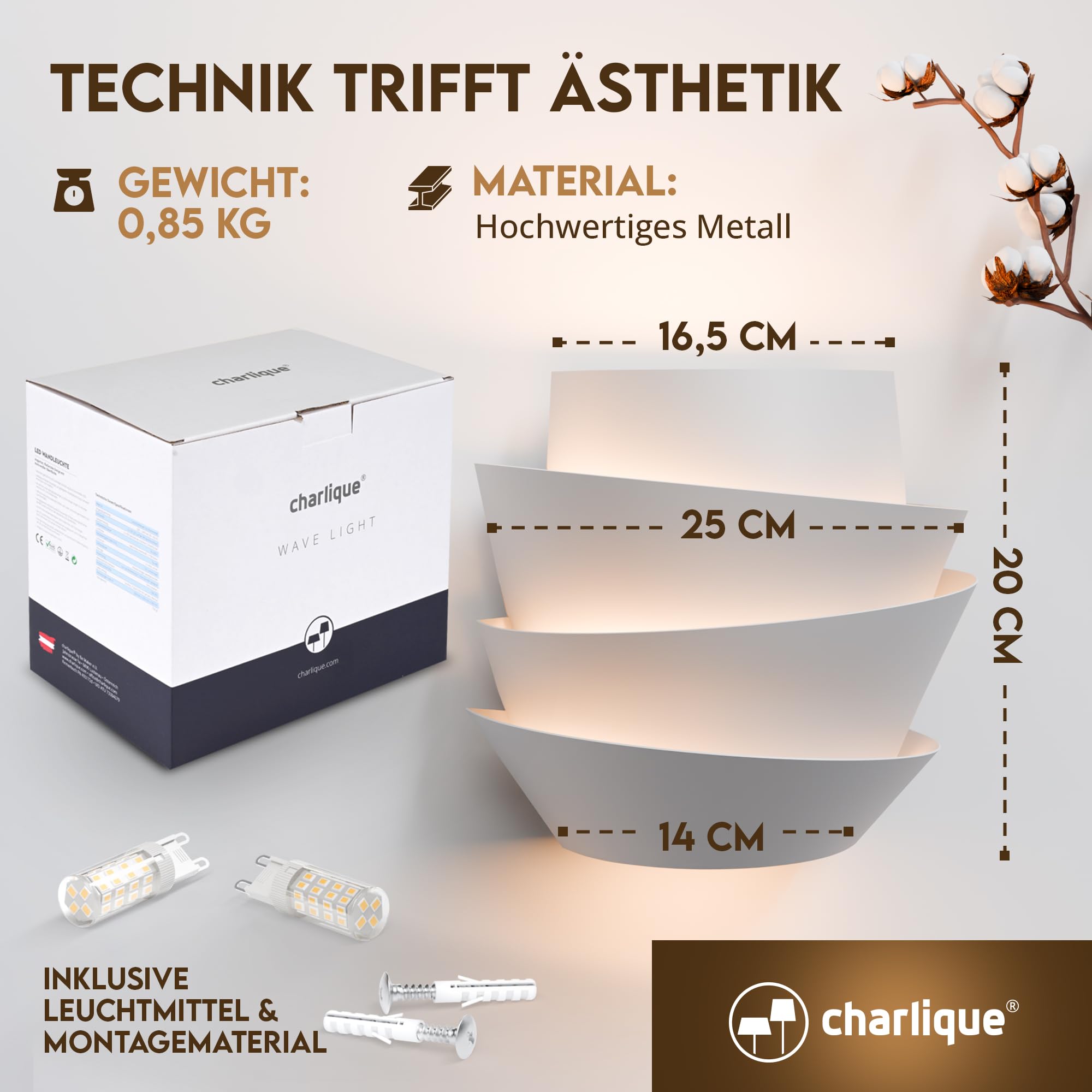 Wave Light Wandleuchte innen, weiss, LED Wandlampe, warmes Licht