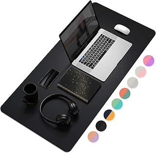 YSAGi Desk Mat, Mouse Pad,Waterproof Desk Pad,Large Mouse pad for Desk, Leather Desk Pad Large for Keyboard and Mouse,Dual-Sided Mouse Mat for Office and Home (35.4" x 17", Black)