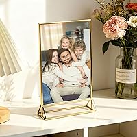 Vista 7 de UNIQOOO Soportes acrílicos para letreros con borde dorado, vista de retrato, paquete de 12 unidades, marco transparente de doble cara de 5 x 7